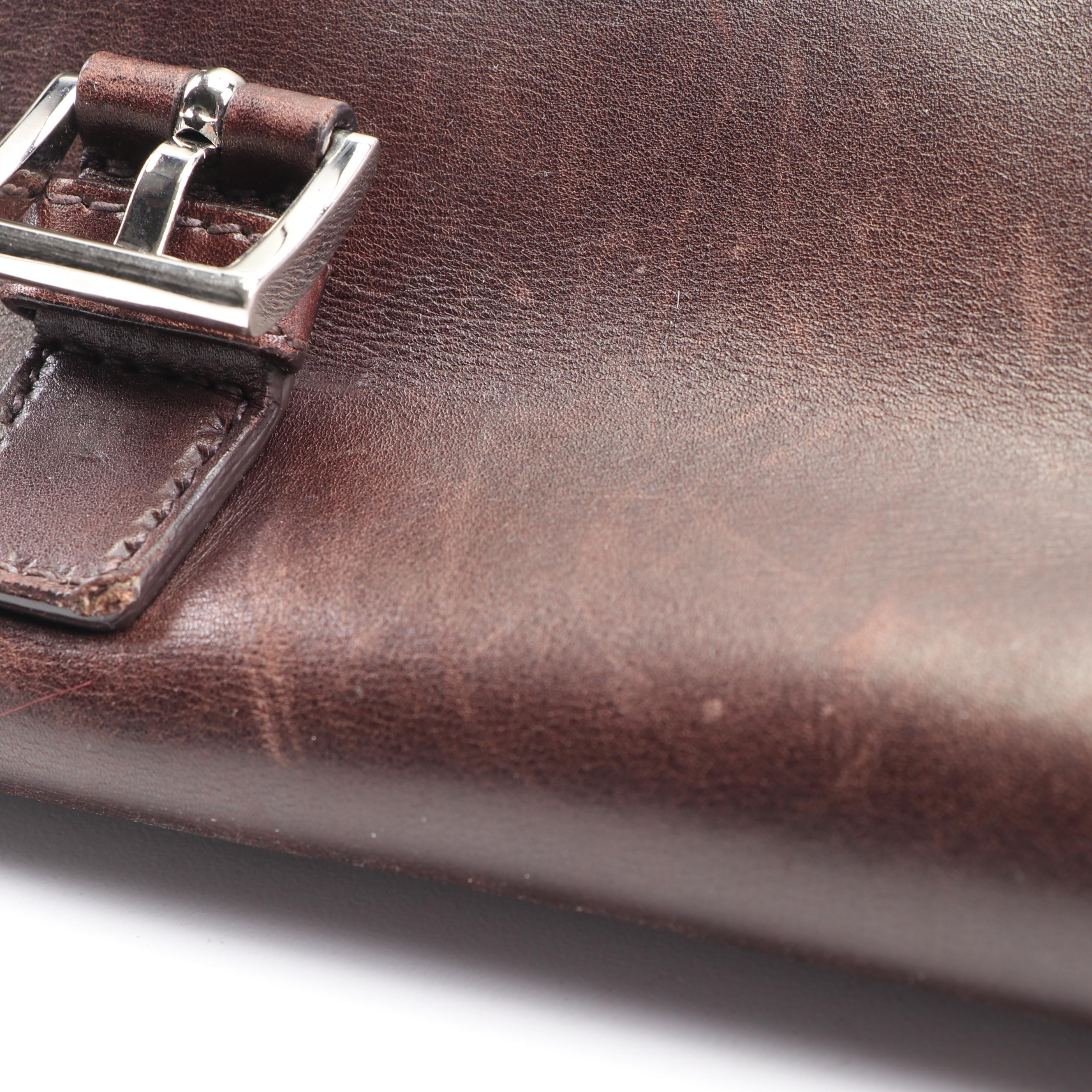 Prada Brown Leather Flap Front Crossbody Bag, Made in Italy