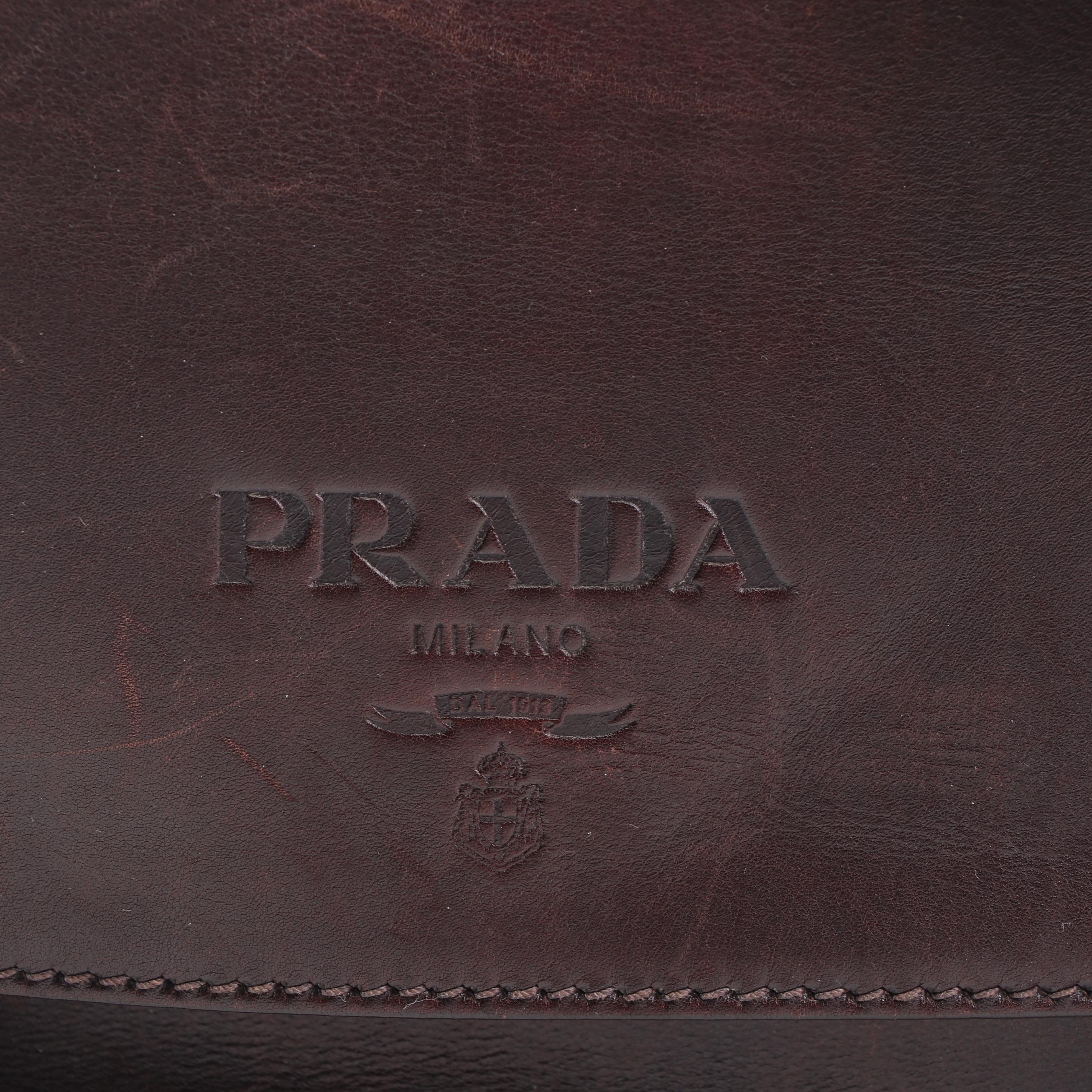 Prada Brown Leather Flap Front Crossbody Bag, Made in Italy