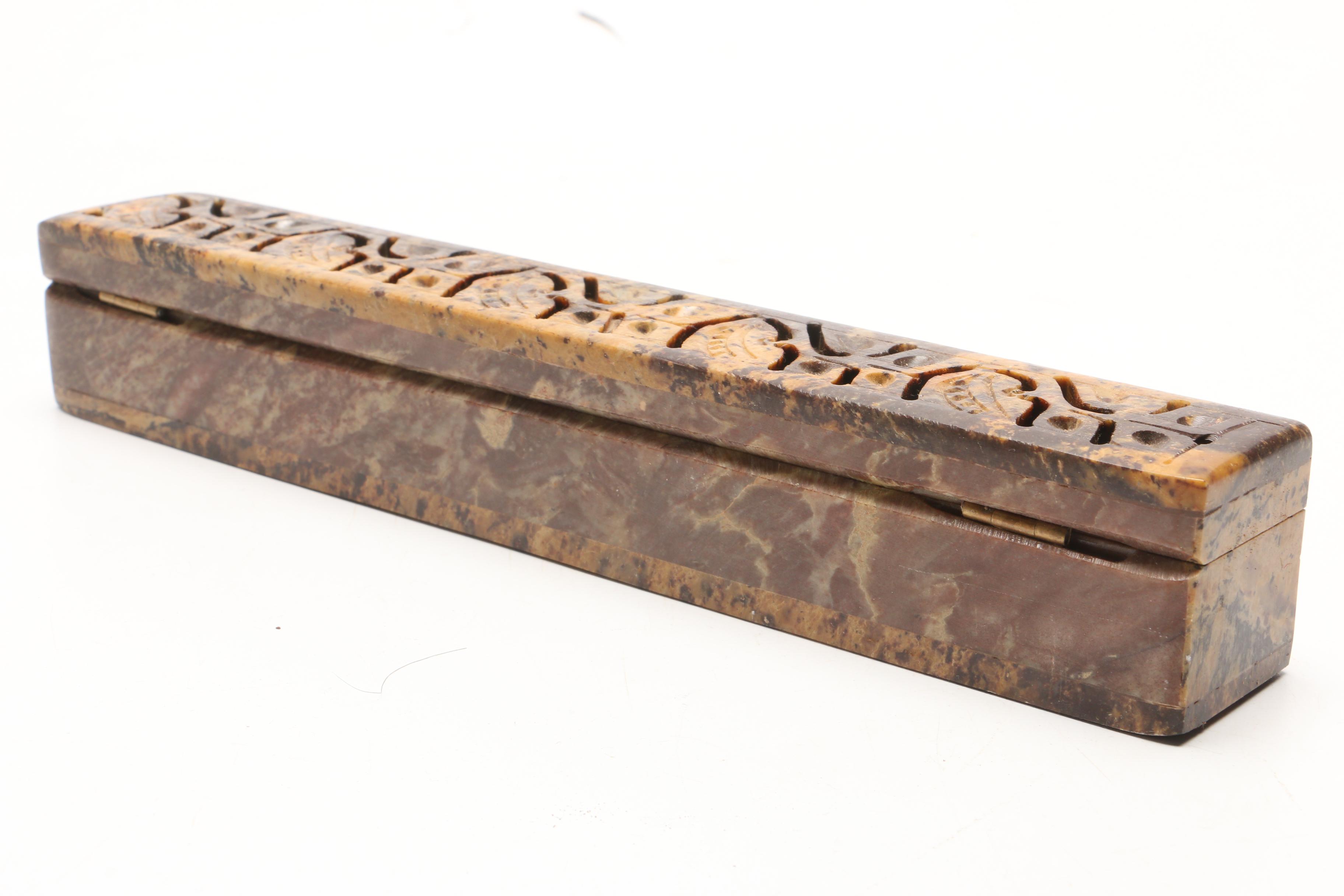 Soapstone Scribe's Hinged Box With Reticulated Lid