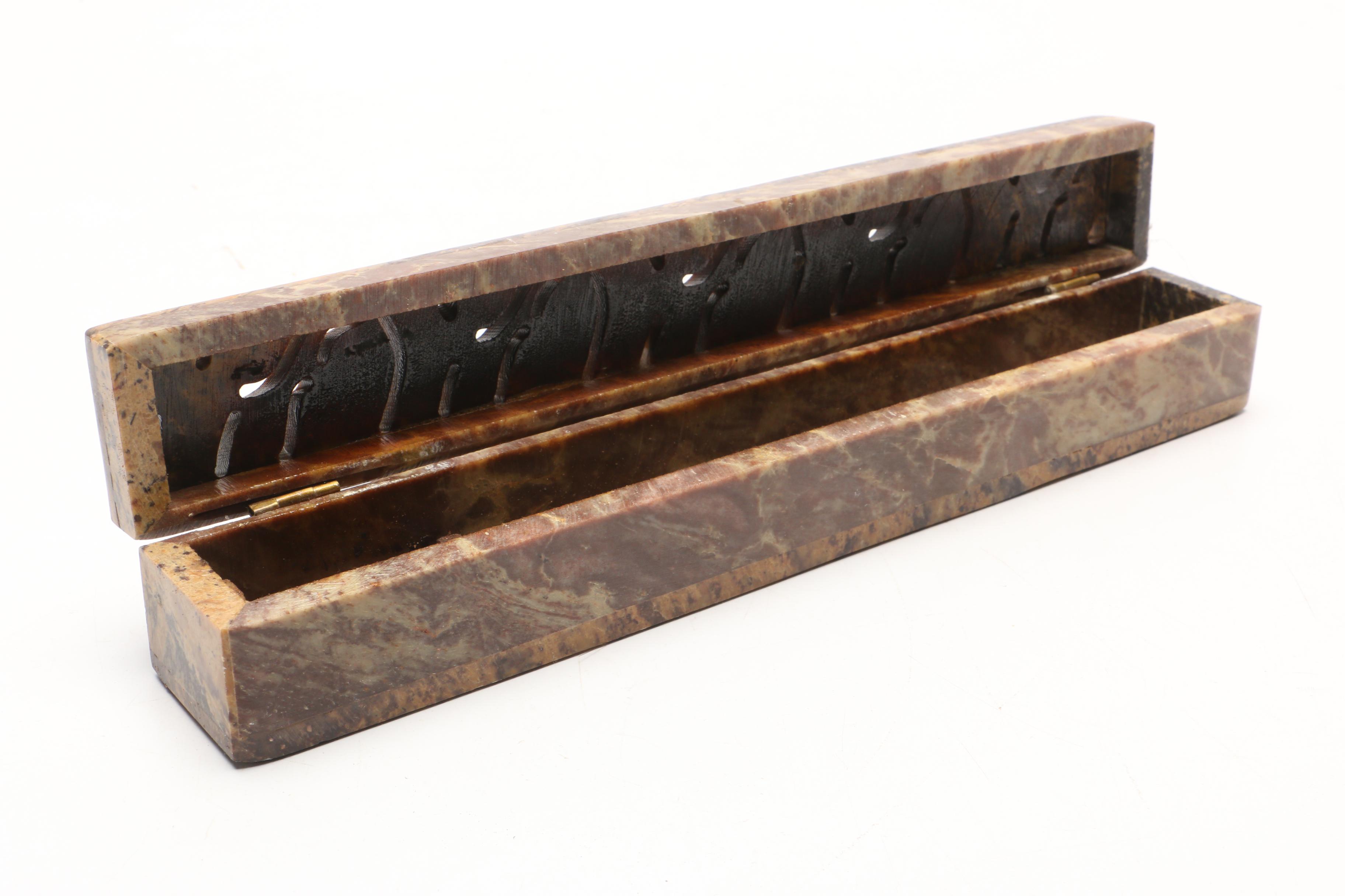 Soapstone Scribe's Hinged Box With Reticulated Lid