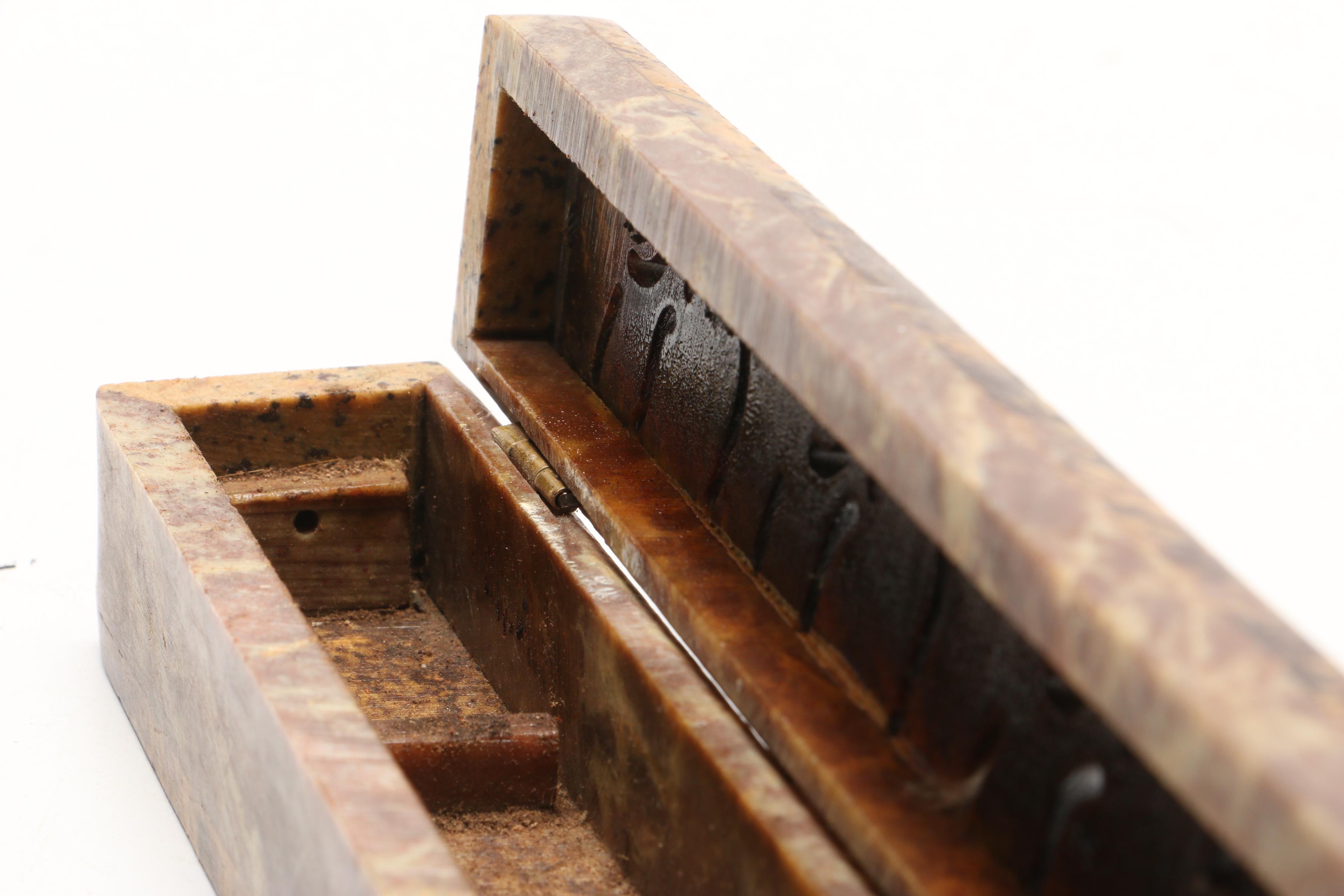 Soapstone Scribe's Hinged Box With Reticulated Lid
