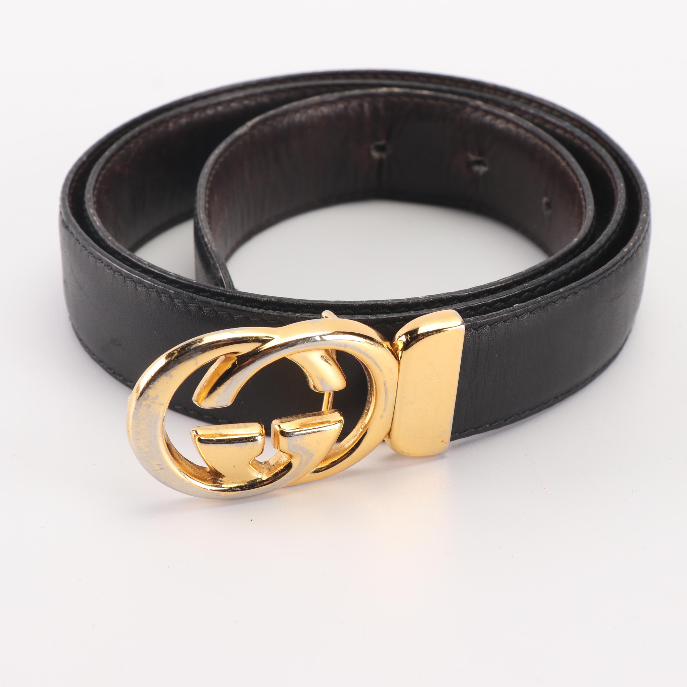 Women's Gucci Reversible Black/Brown Leather Belt, Made in Italy