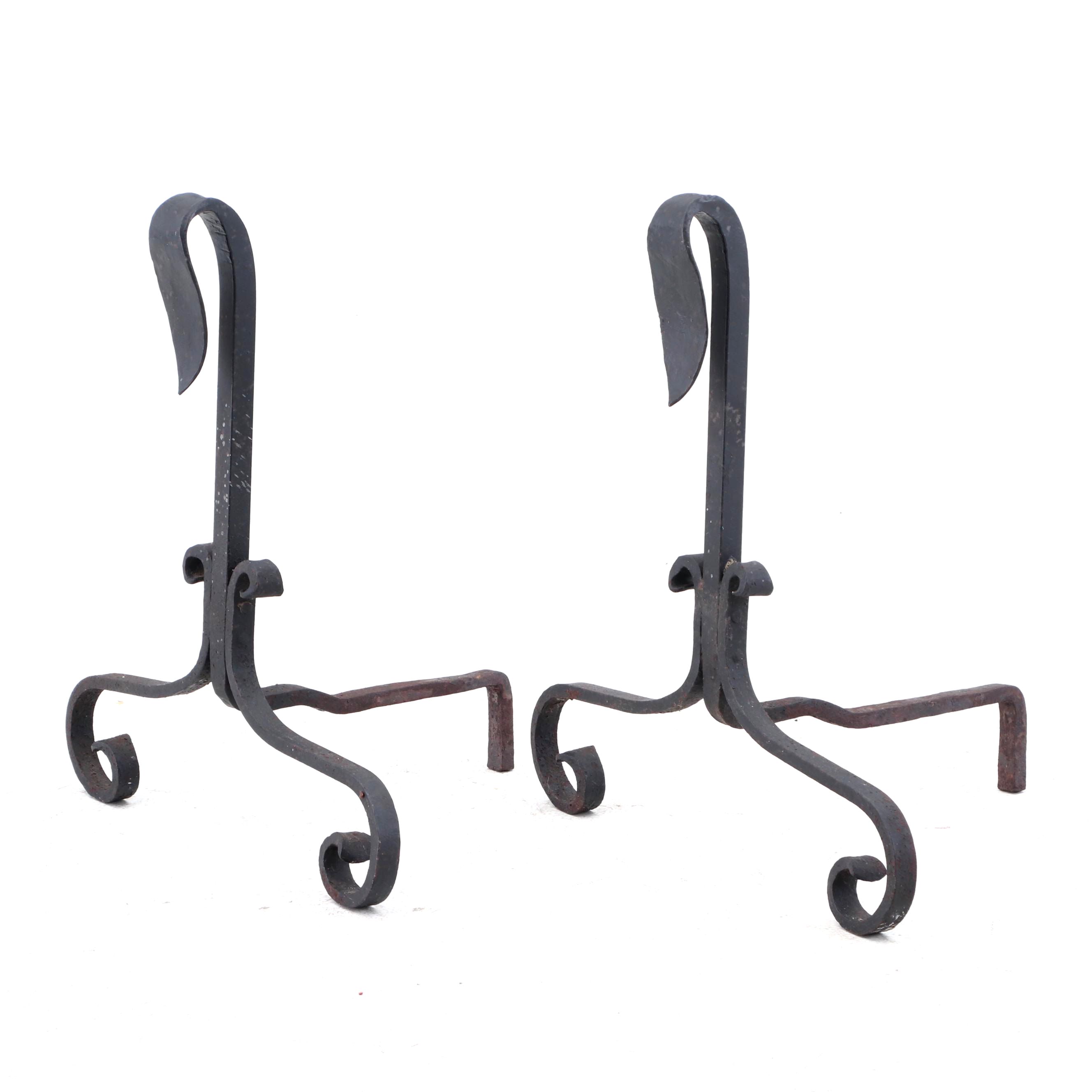 Arts and Crafts Wrought Iron Andirons