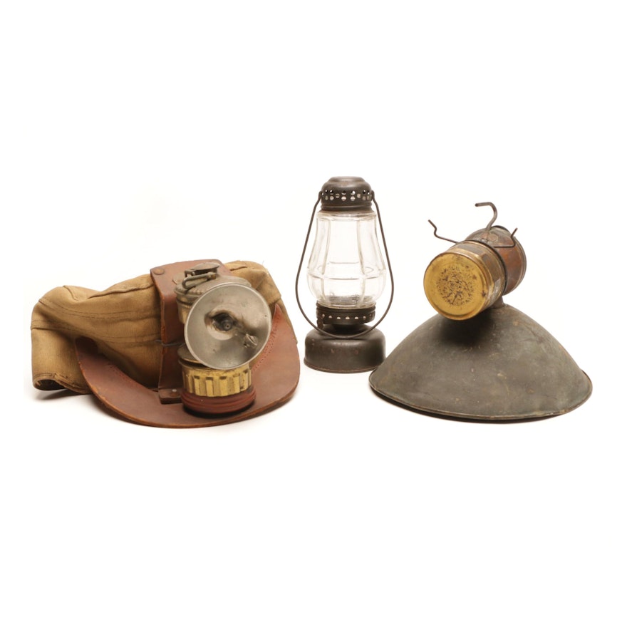 Early 20th Century Mining Carbide and Oil Lamps