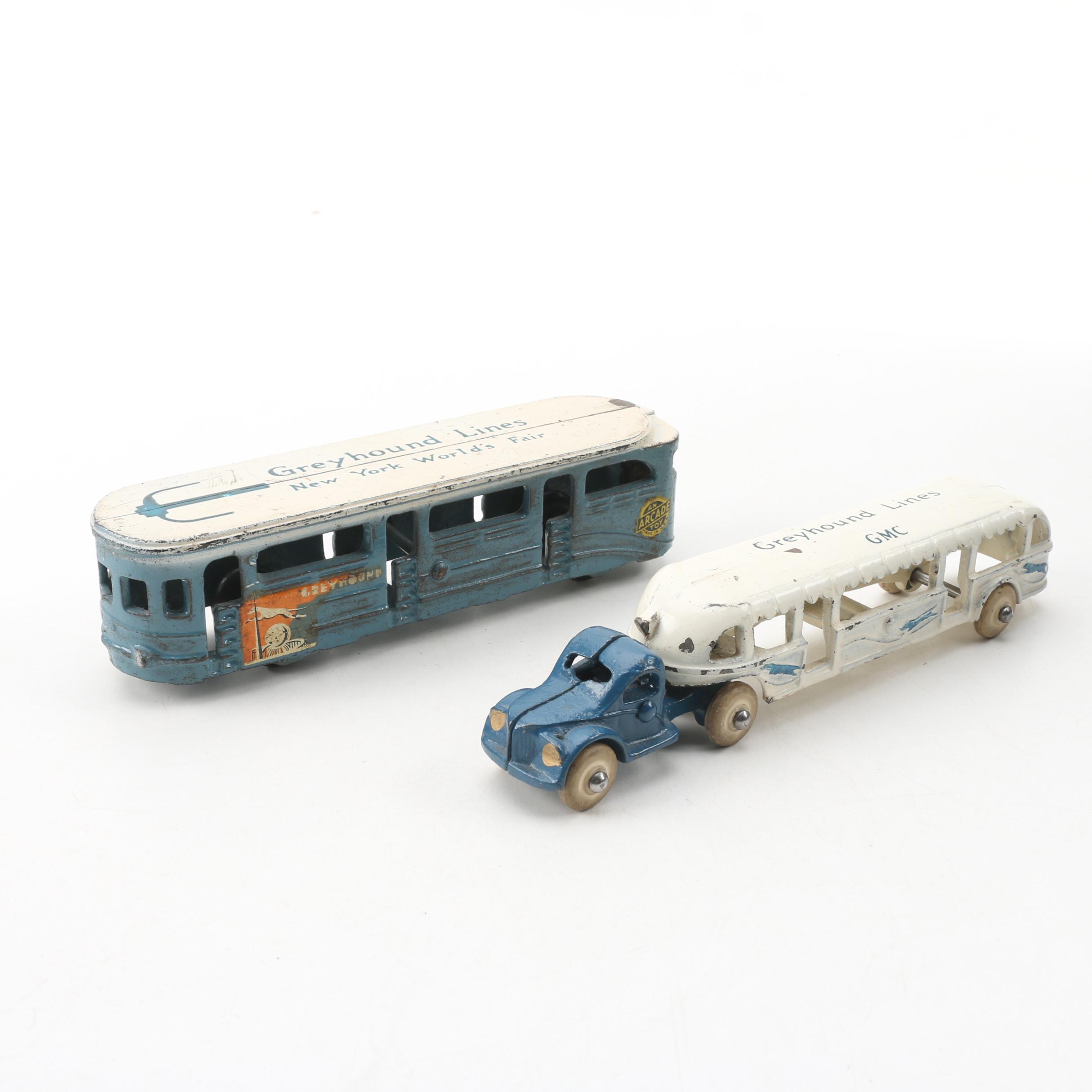 Arcade Mfg. Co. World's Fair Cast Iron GMC Greyhound Lines Bus and Tram Car