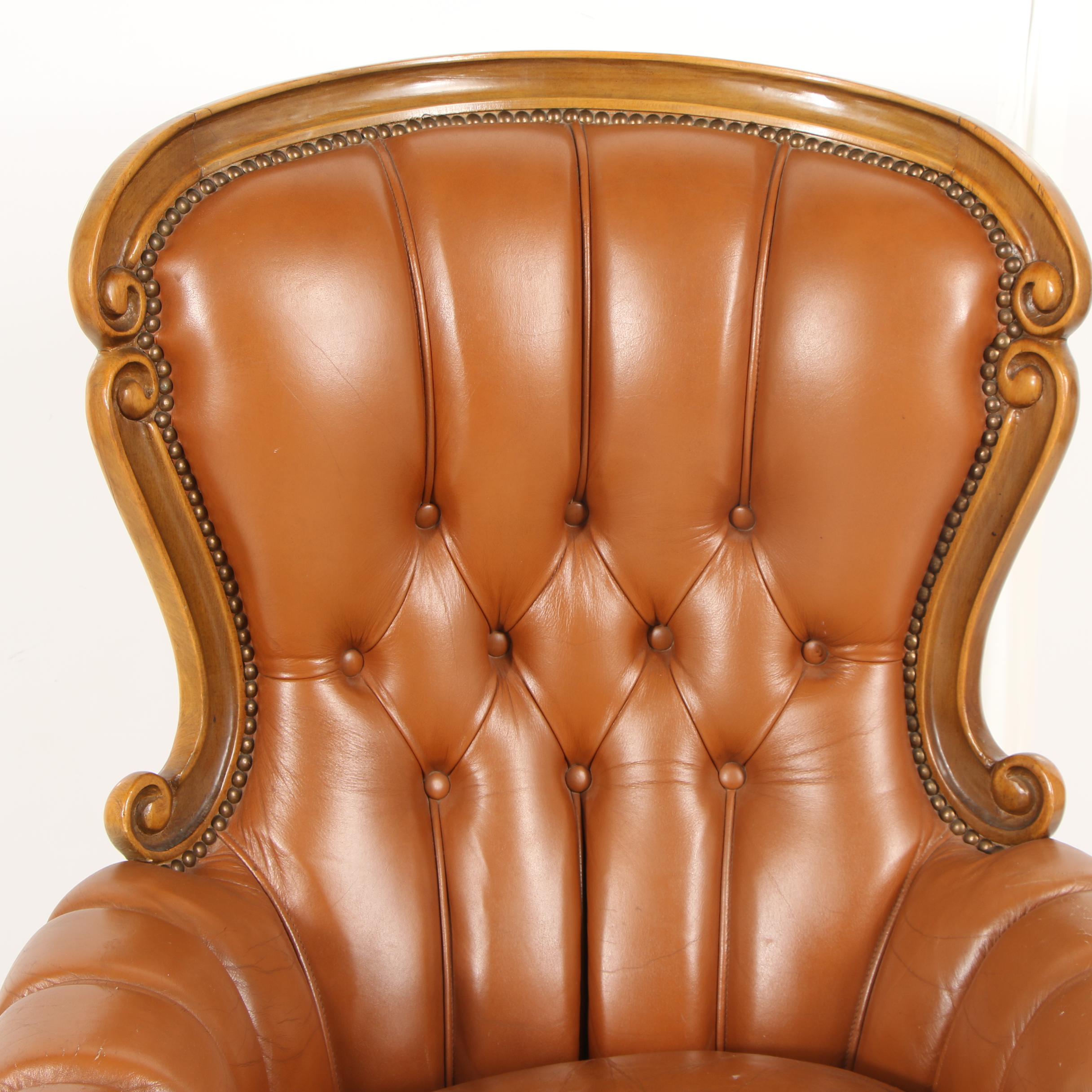 Louis XV Style Button-Tufted Faux Leather Upholstered Armchair, Late 20th C.