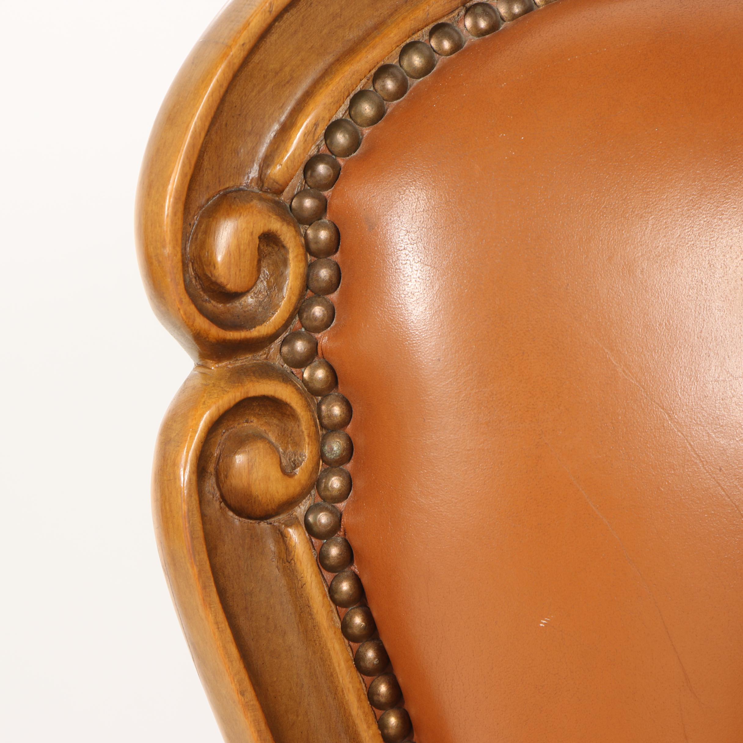 Louis XV Style Button-Tufted Faux Leather Upholstered Armchair, Late 20th C.