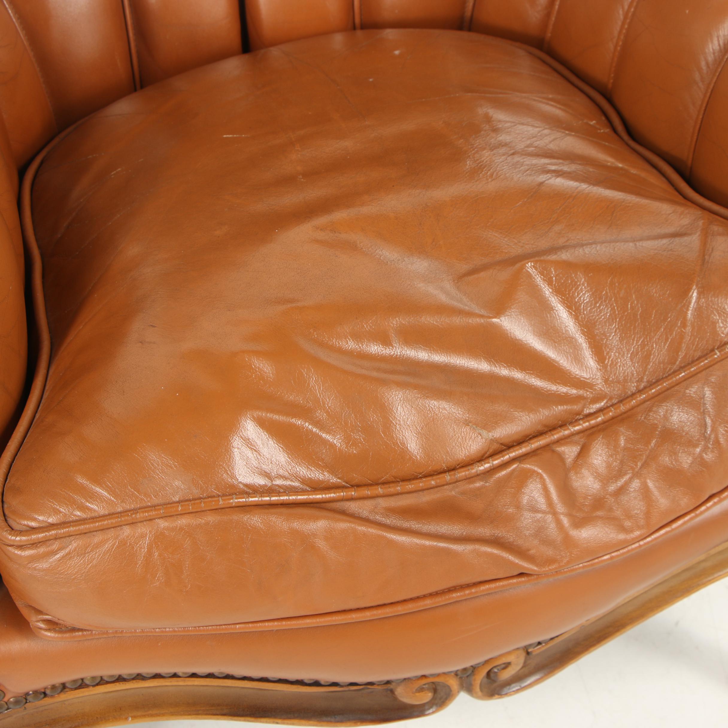 Louis XV Style Button-Tufted Faux Leather Upholstered Armchair, Late 20th C.
