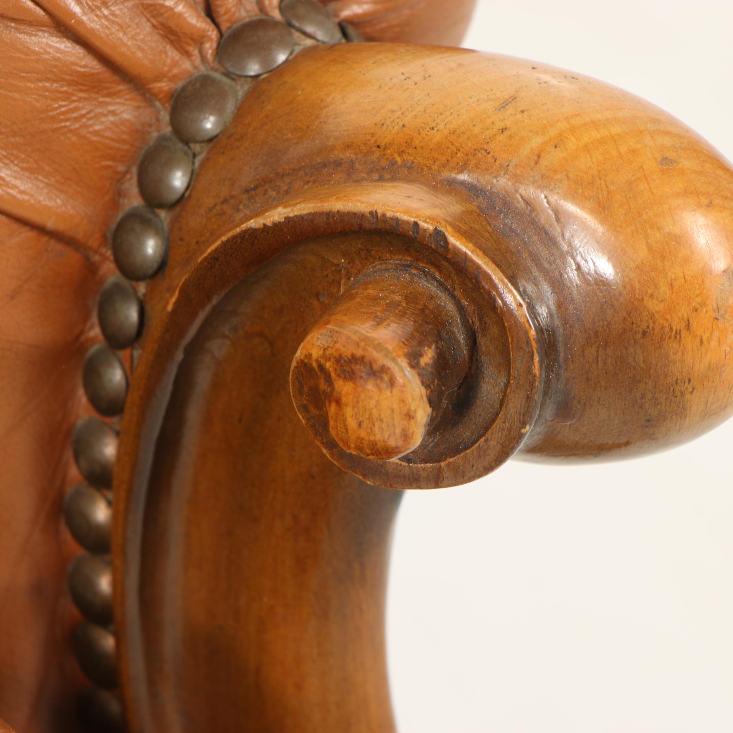 Louis XV Style Button-Tufted Faux Leather Upholstered Armchair, Late 20th C.