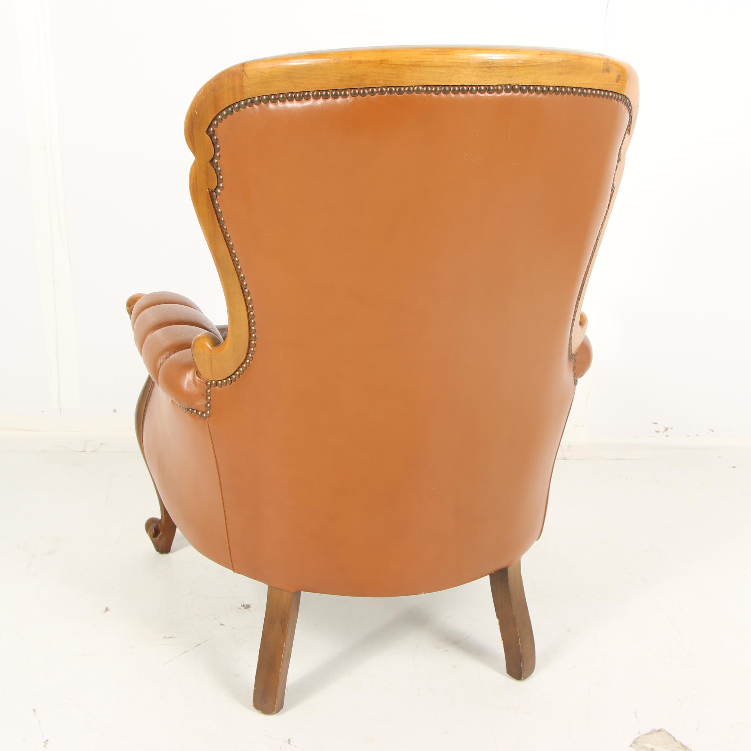 Louis XV Style Button-Tufted Faux Leather Upholstered Armchair, Late 20th C.