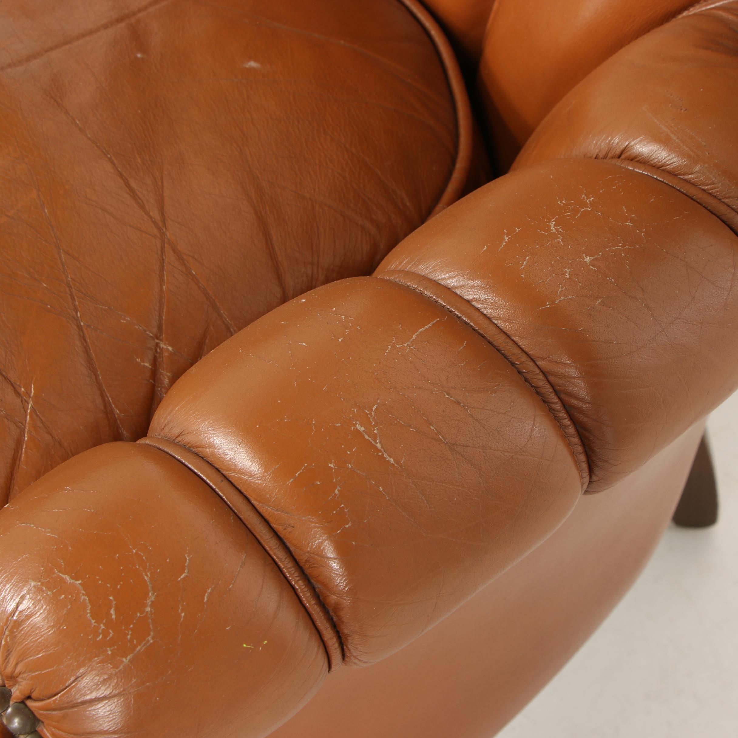 Louis XV Style Button-Tufted Faux Leather Upholstered Armchair, Late 20th C.