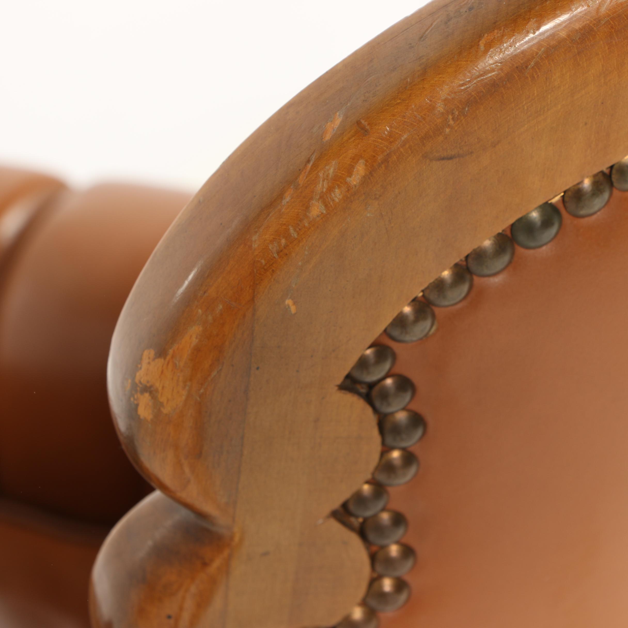 Louis XV Style Button-Tufted Faux Leather Upholstered Armchair, Late 20th C.