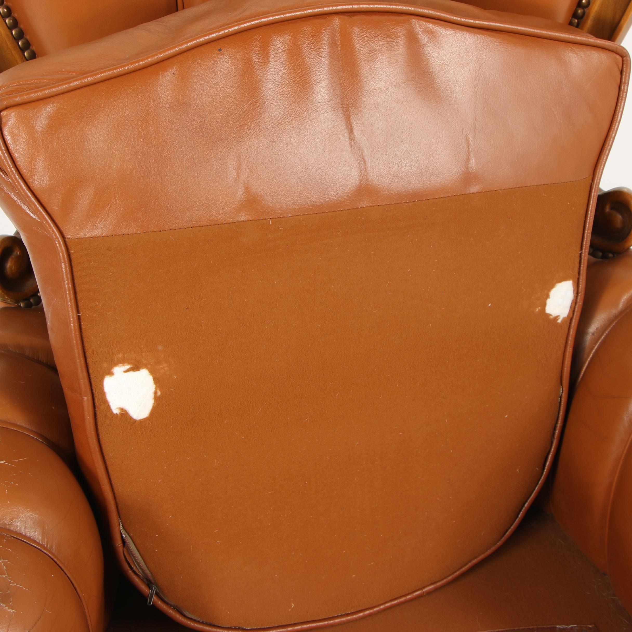 Louis XV Style Button-Tufted Faux Leather Upholstered Armchair, Late 20th C.