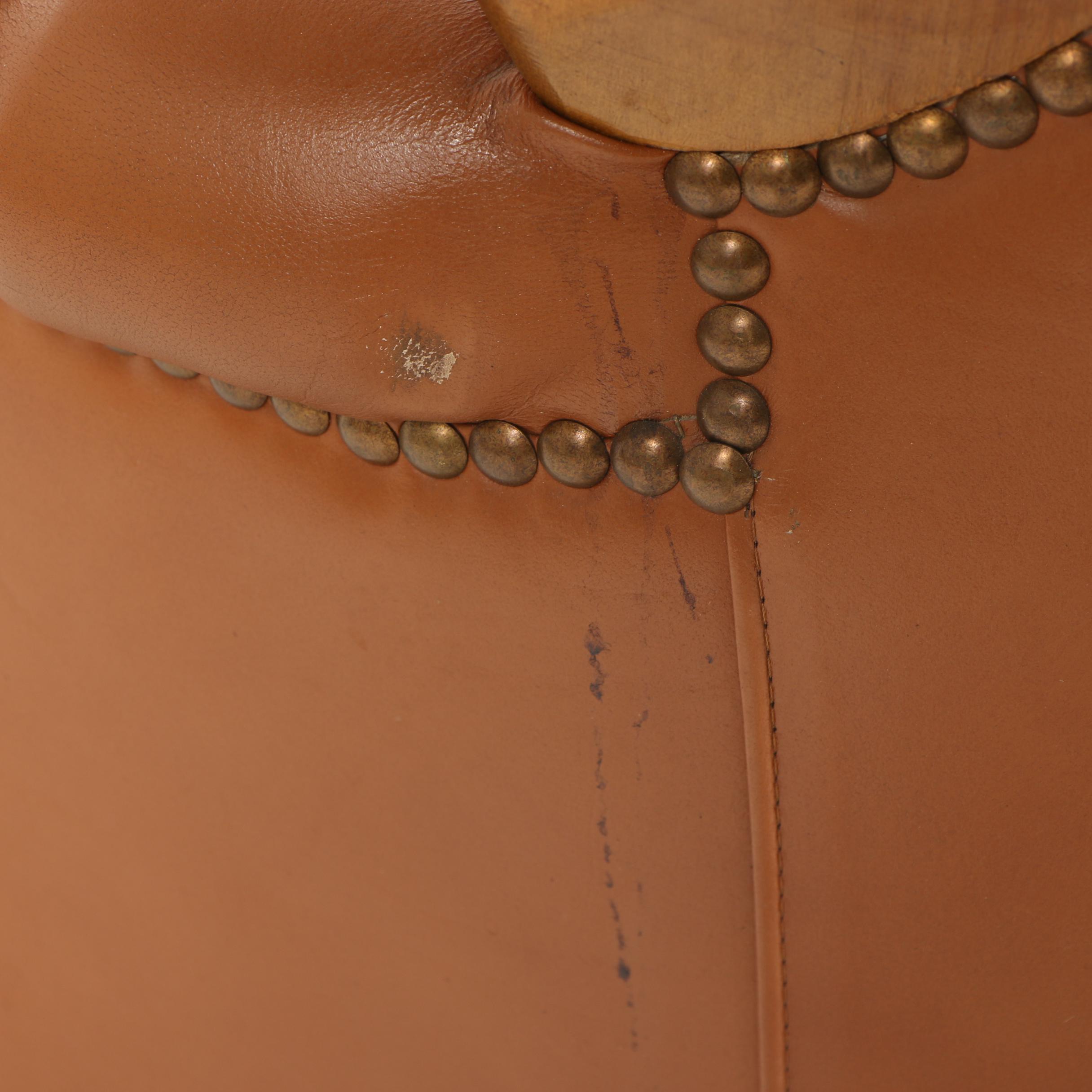 Louis XV Style Button-Tufted Faux Leather Upholstered Armchair, Late 20th C.