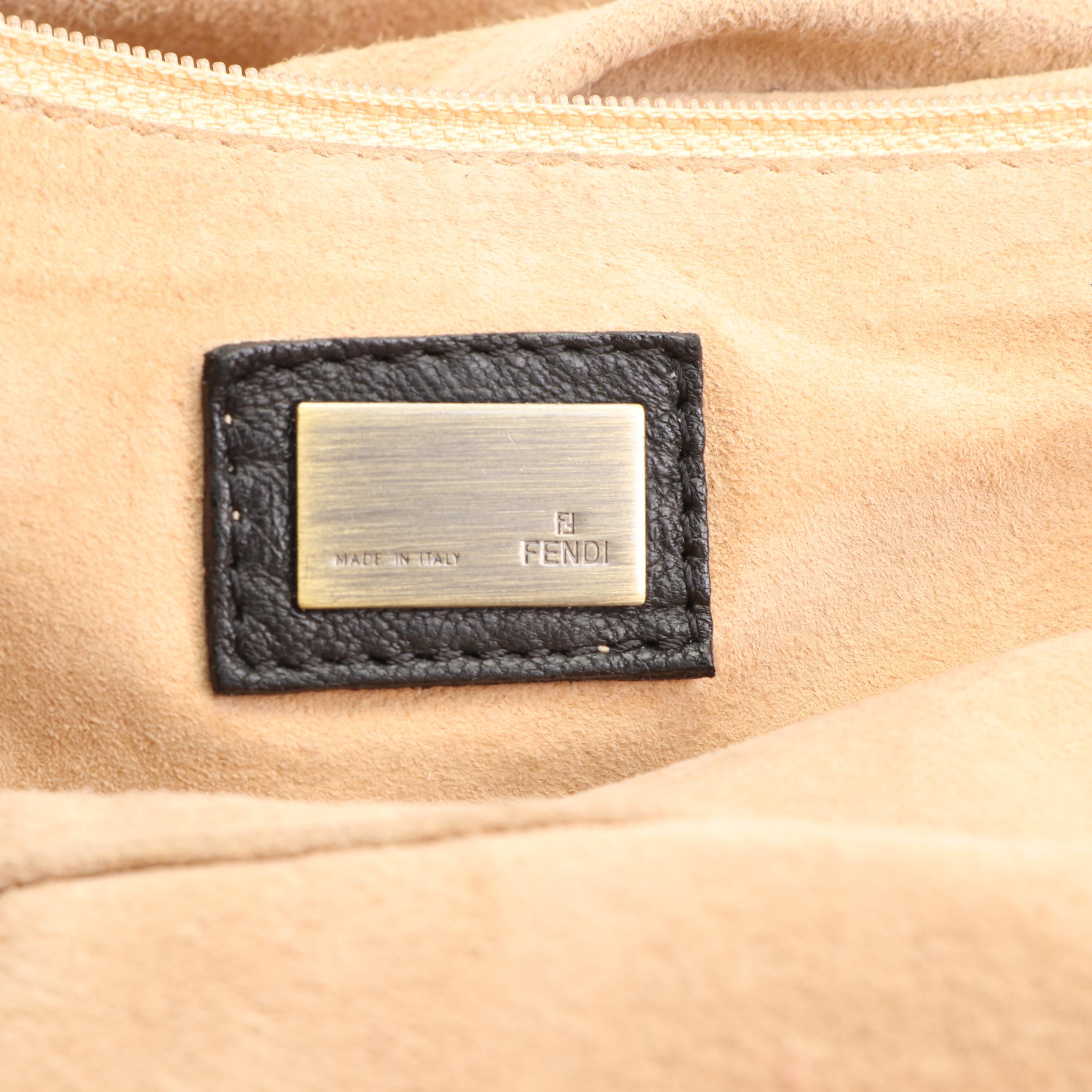 Fendi Black Leather Baguette with Woven Trim, Made in Italy