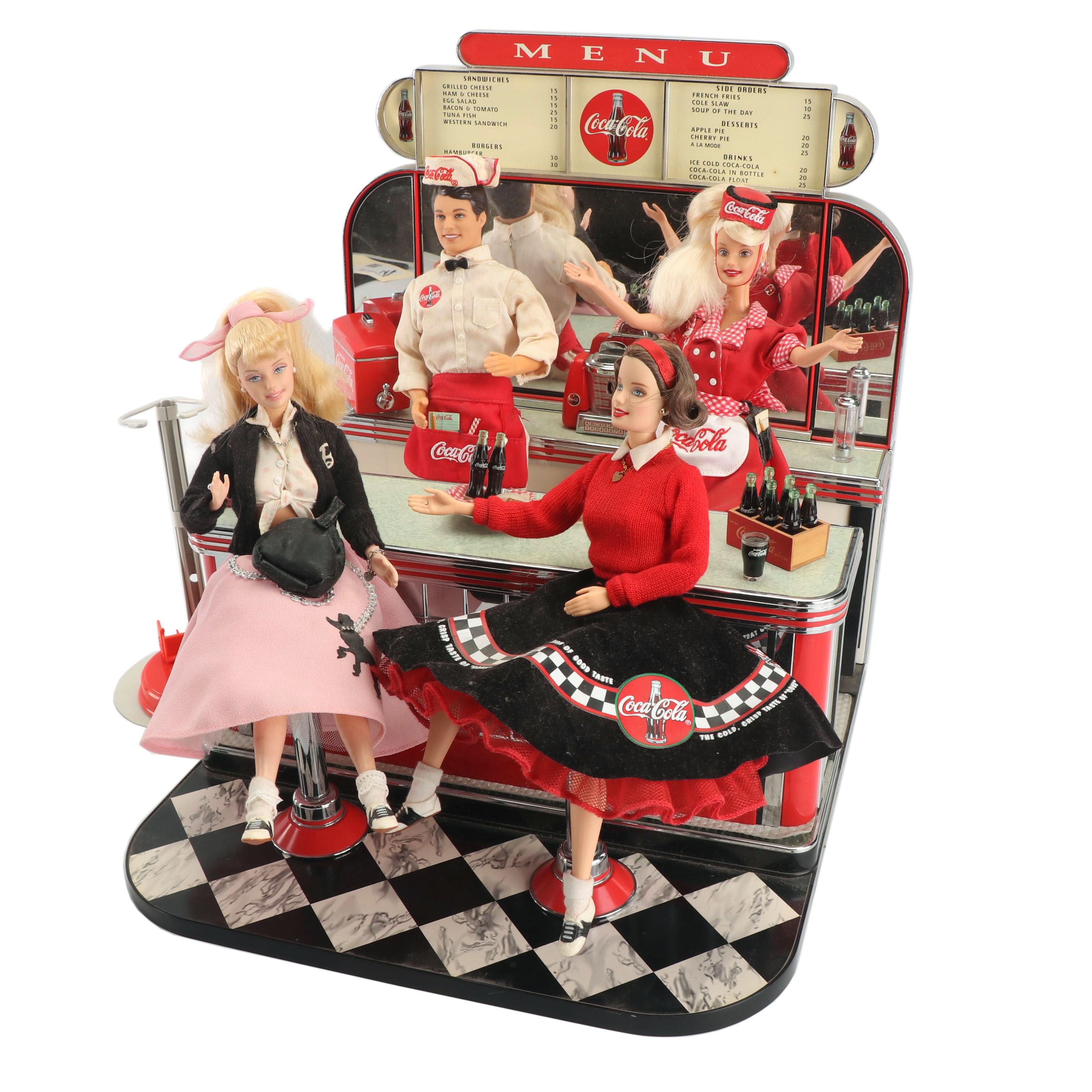 Mattel Coca-Cola Edition Barbie and Ken Dolls with Diner scene and Accessories