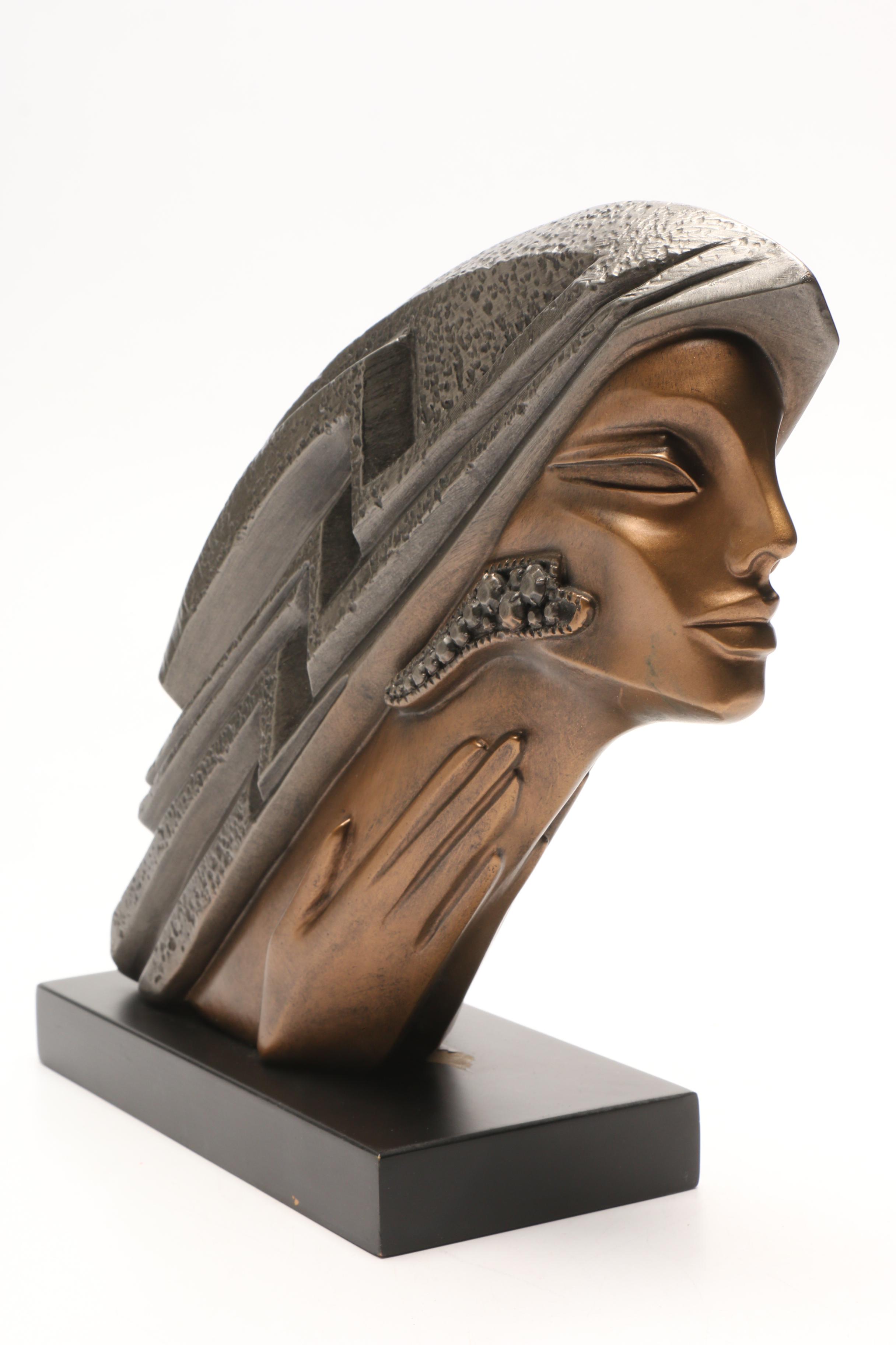 Bronze-Tone Head of Woman by Austin Sculpture