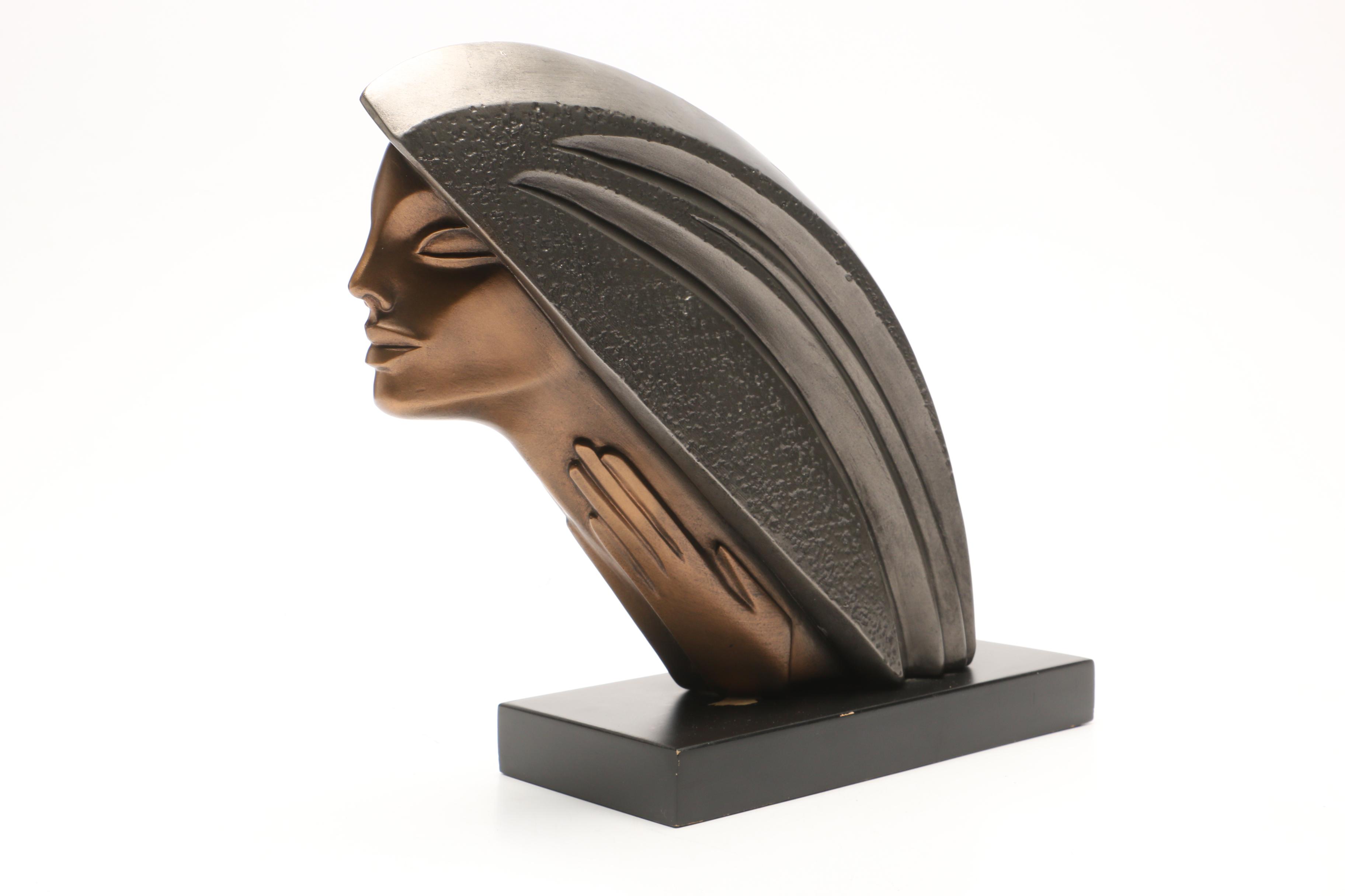 Bronze-Tone Head of Woman by Austin Sculpture