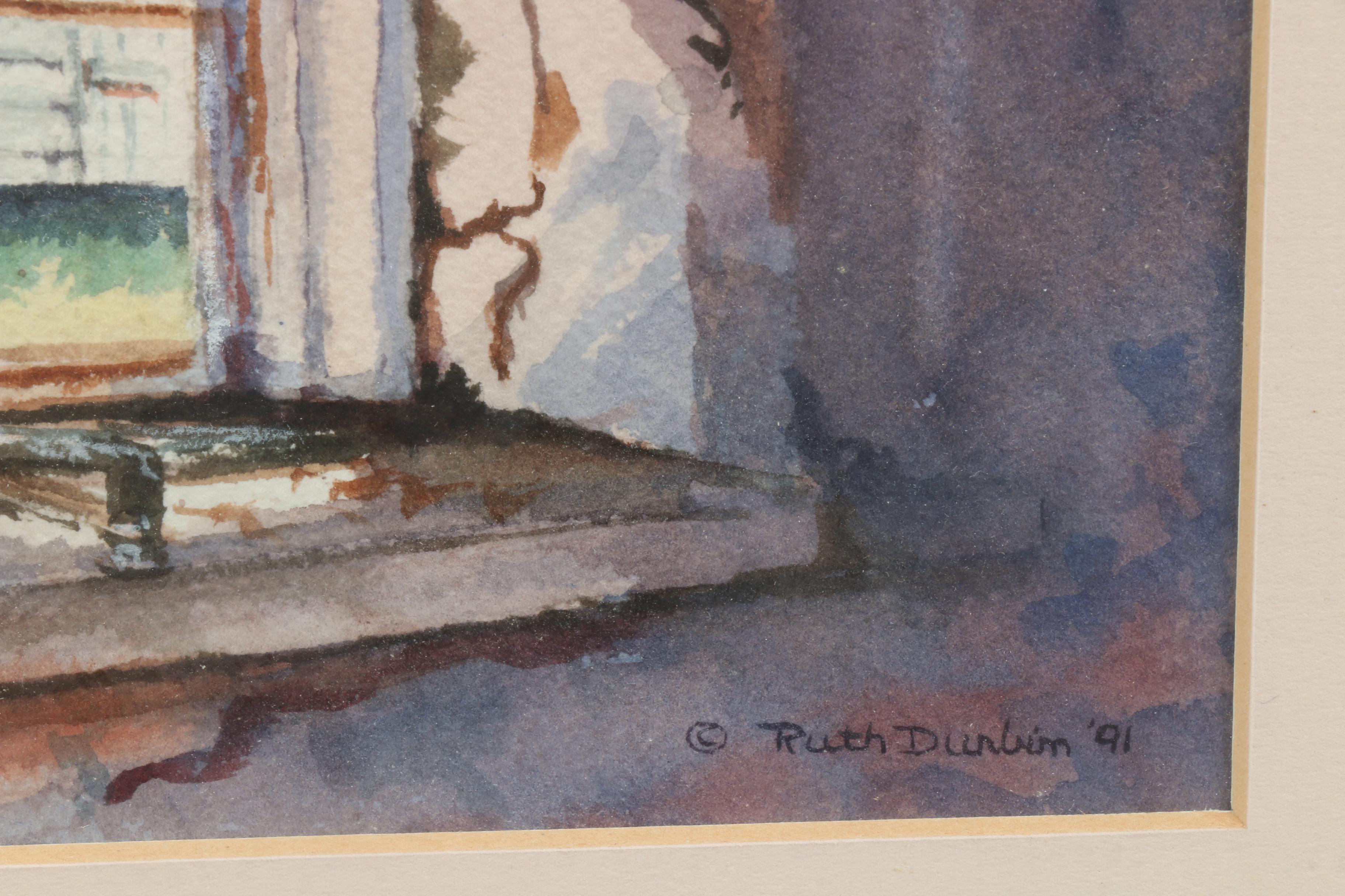 Ruth Durbin 1991 Watercolor Painting "Pig in the Window"
