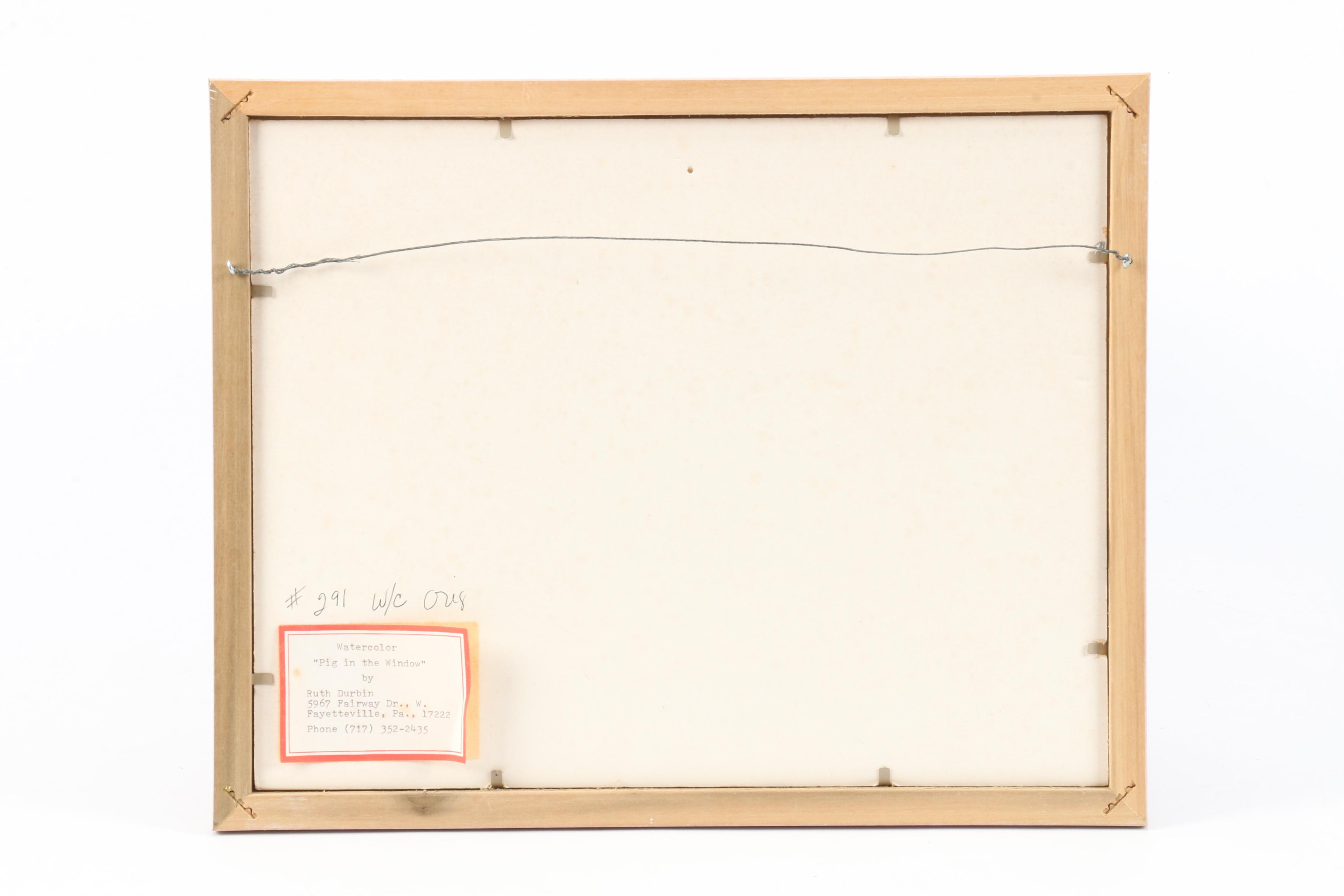 Ruth Durbin 1991 Watercolor Painting "Pig in the Window"