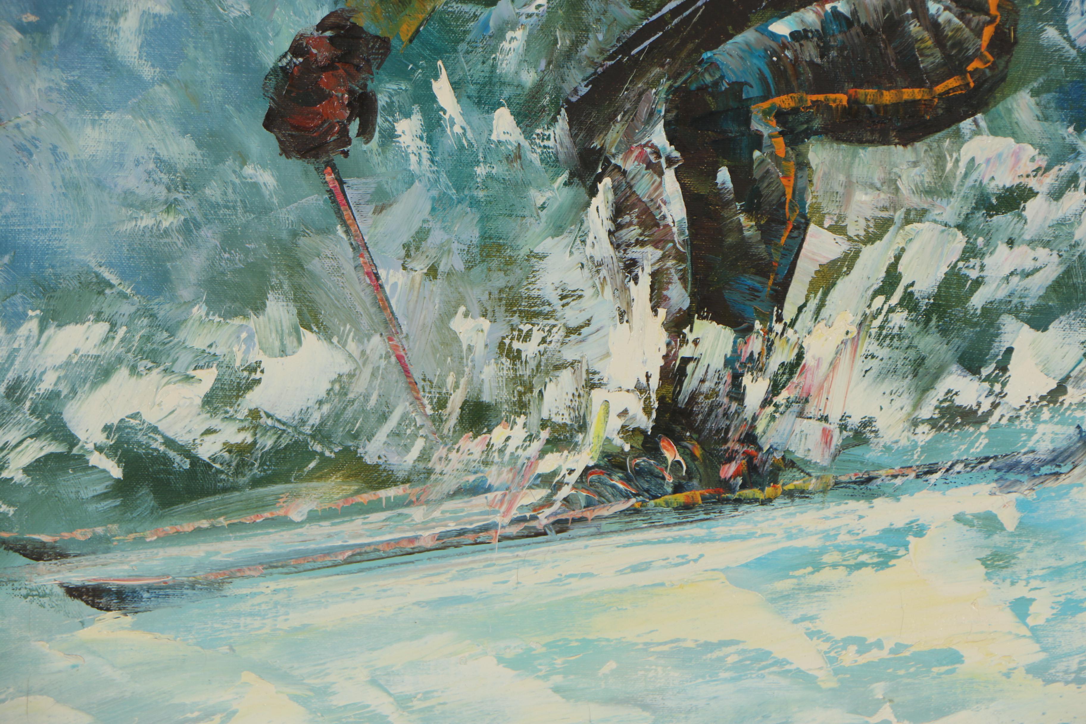 F. Dressen Oil Painting of a Skier, Circa 1970