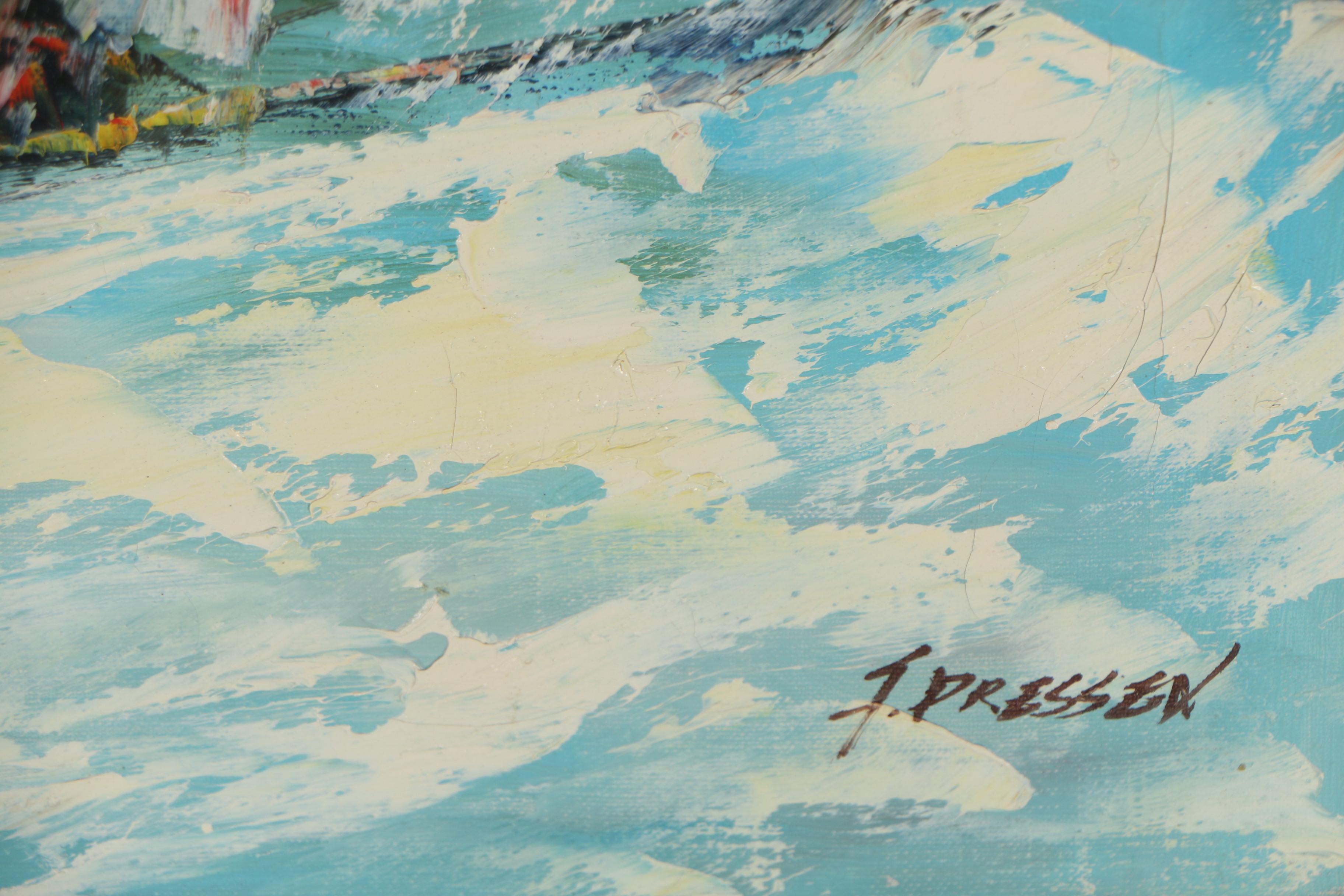 F. Dressen Oil Painting of a Skier, Circa 1970