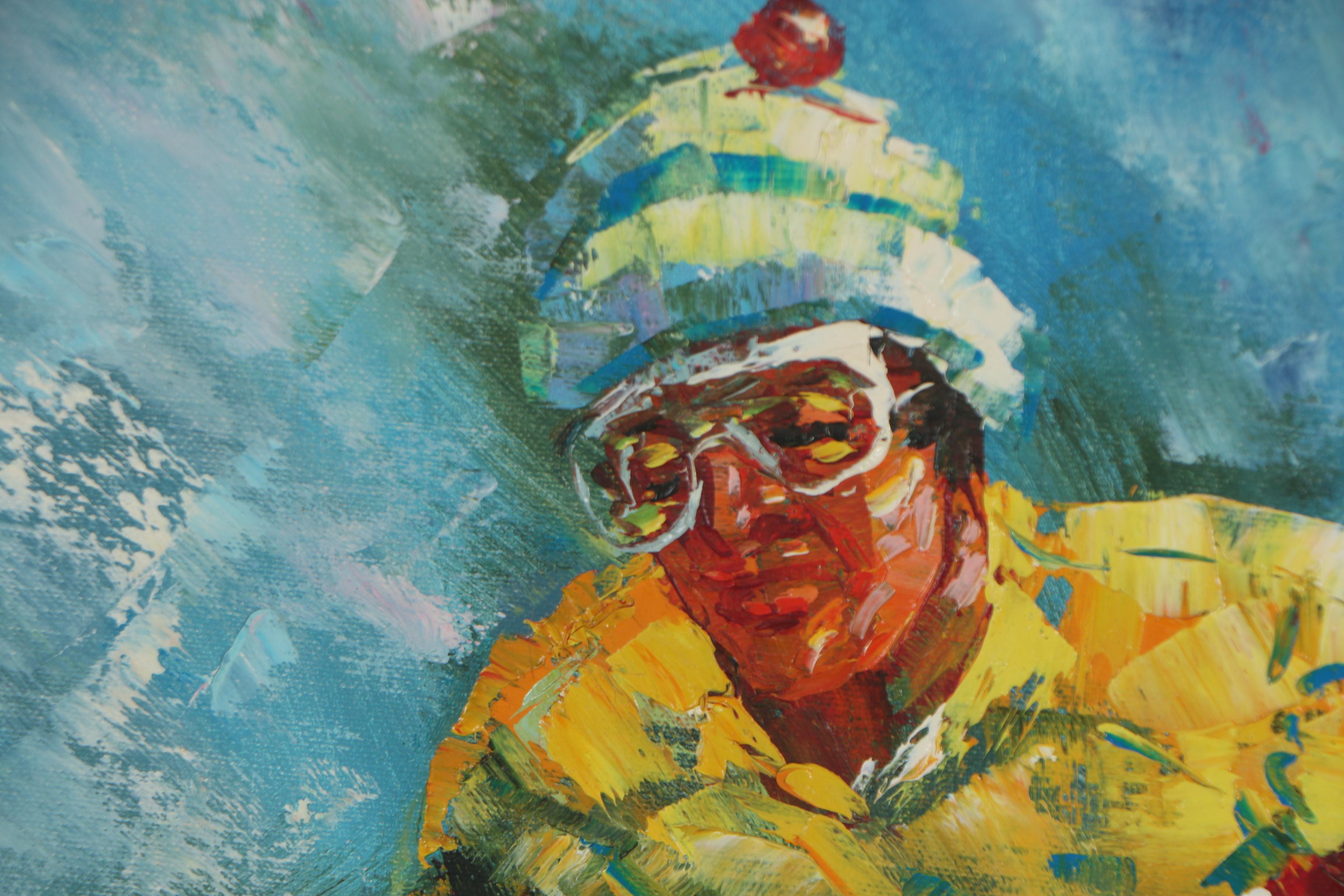 F. Dressen Oil Painting of a Skier, Circa 1970