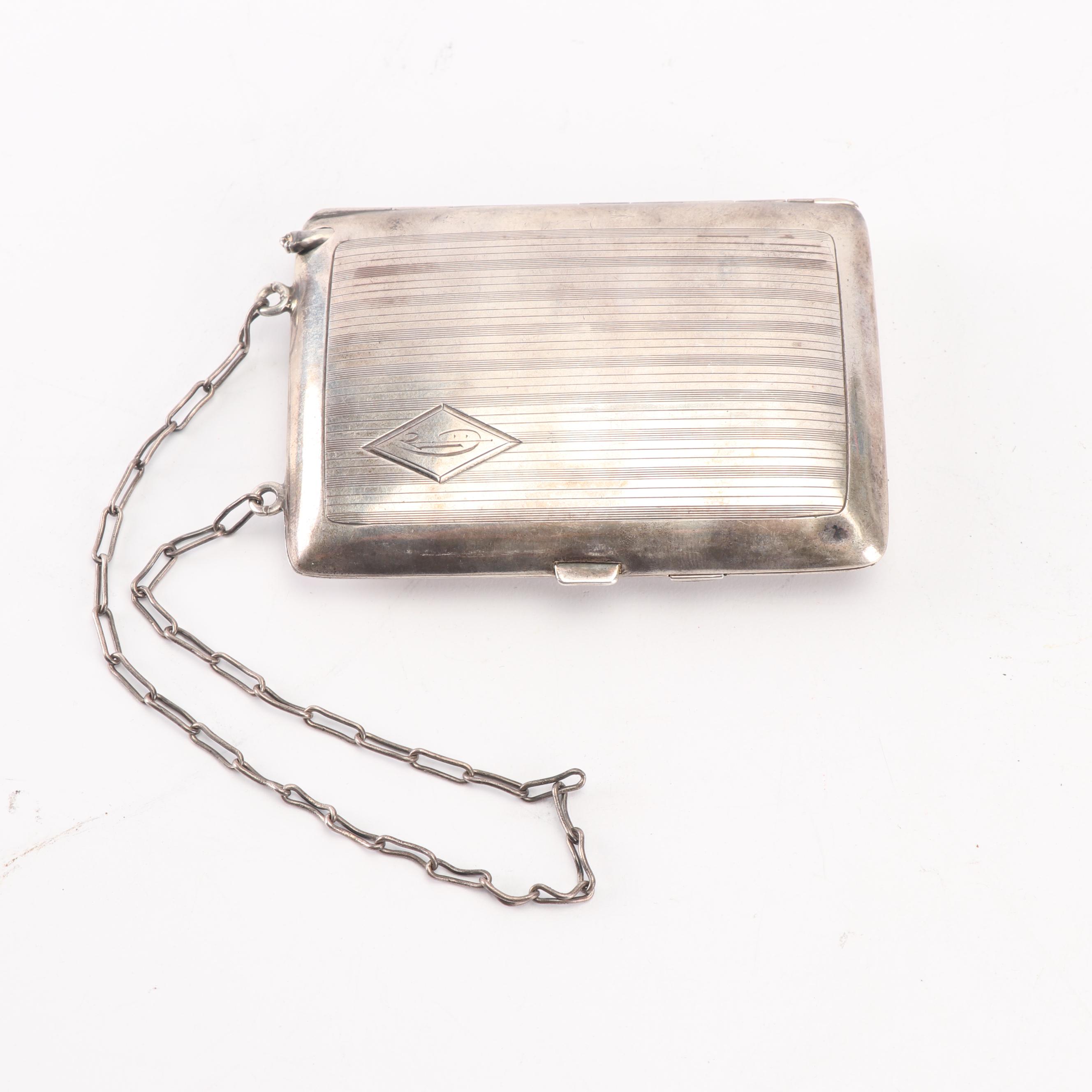 Sterling Silver Chatelaine Compact Coin Purse, Early 20th Century