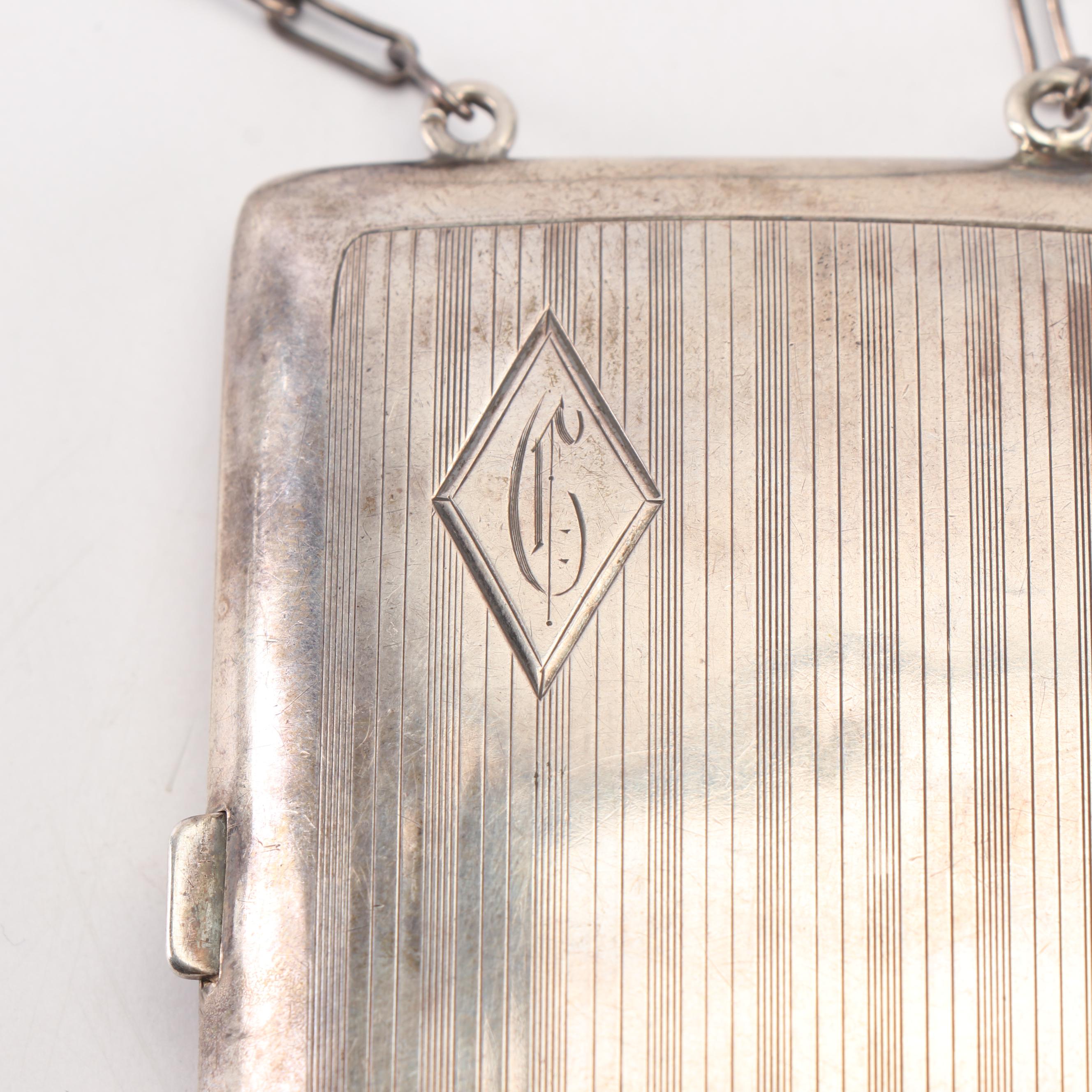 Sterling Silver Chatelaine Compact Coin Purse, Early 20th Century