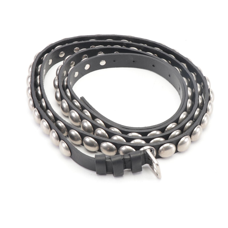 Ann Demeulemeester Studded Wrap Around Black Leather Belt, Made in Italy