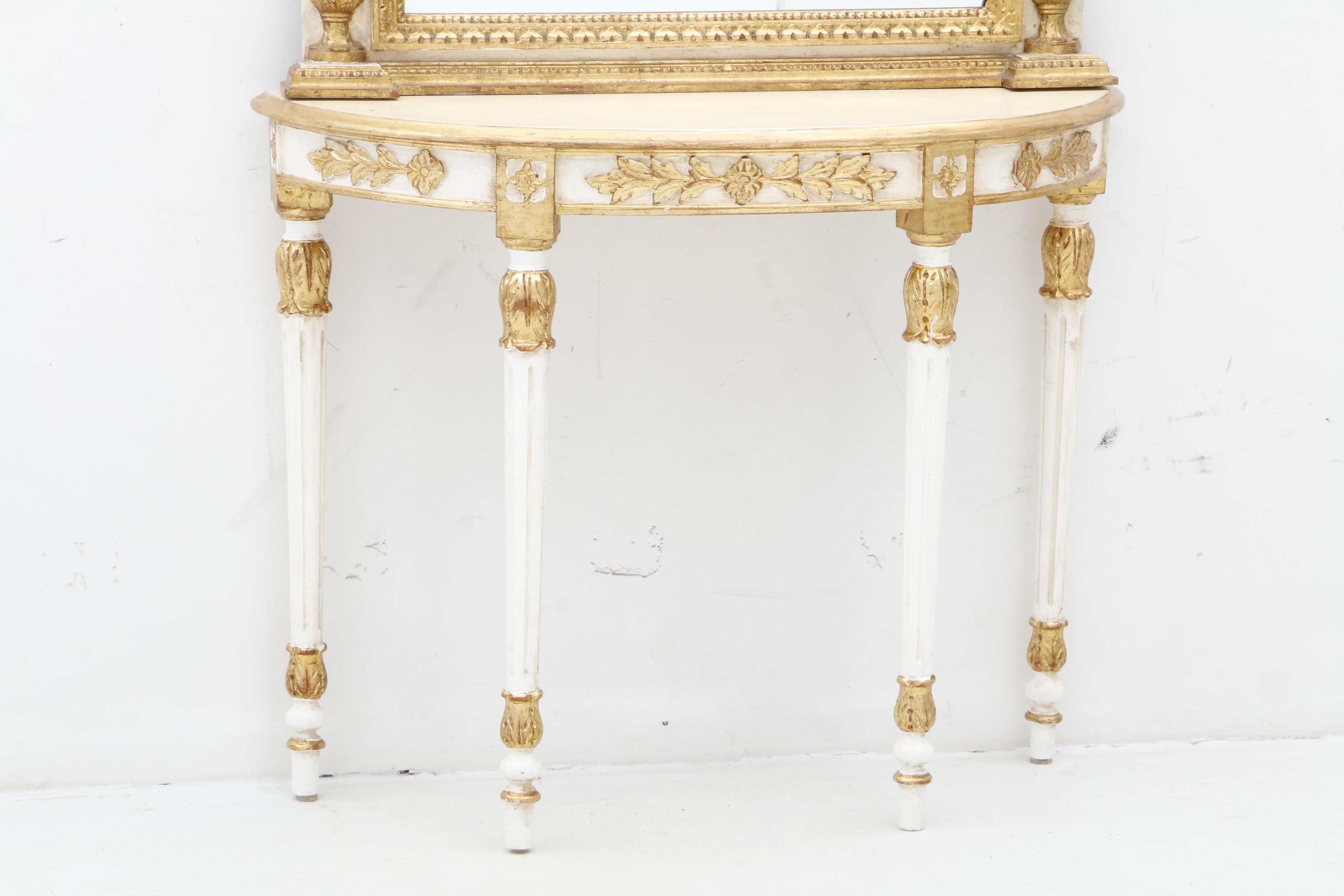 Contemporary Louis XVI Style Painted Compostion and Wood Mirror and Console