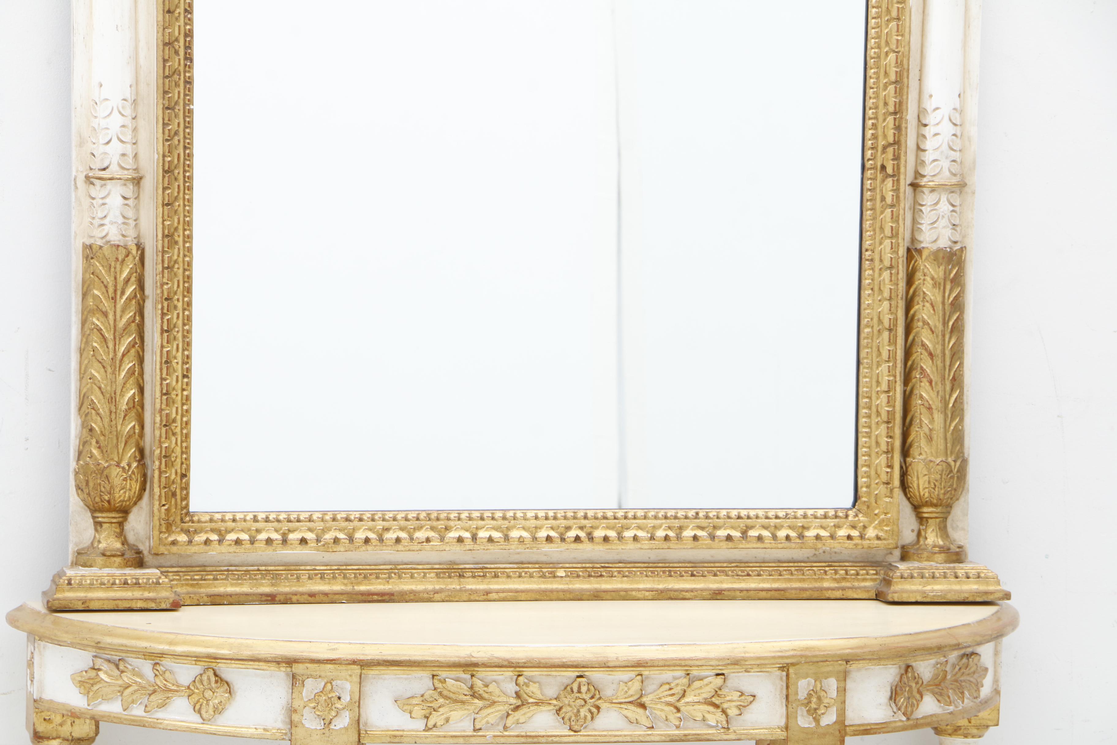 Contemporary Louis XVI Style Painted Compostion and Wood Mirror and Console