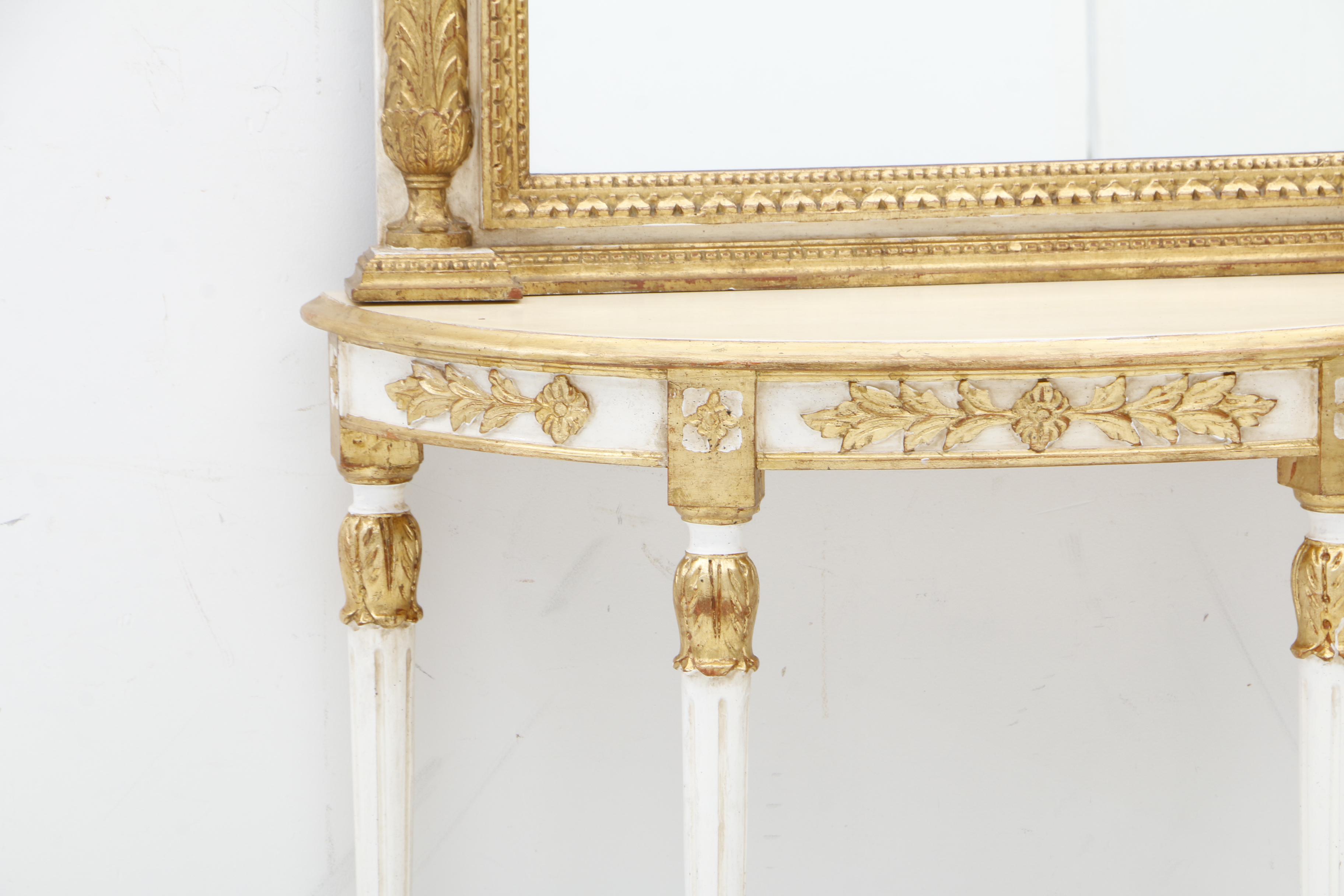 Contemporary Louis XVI Style Painted Compostion and Wood Mirror and Console