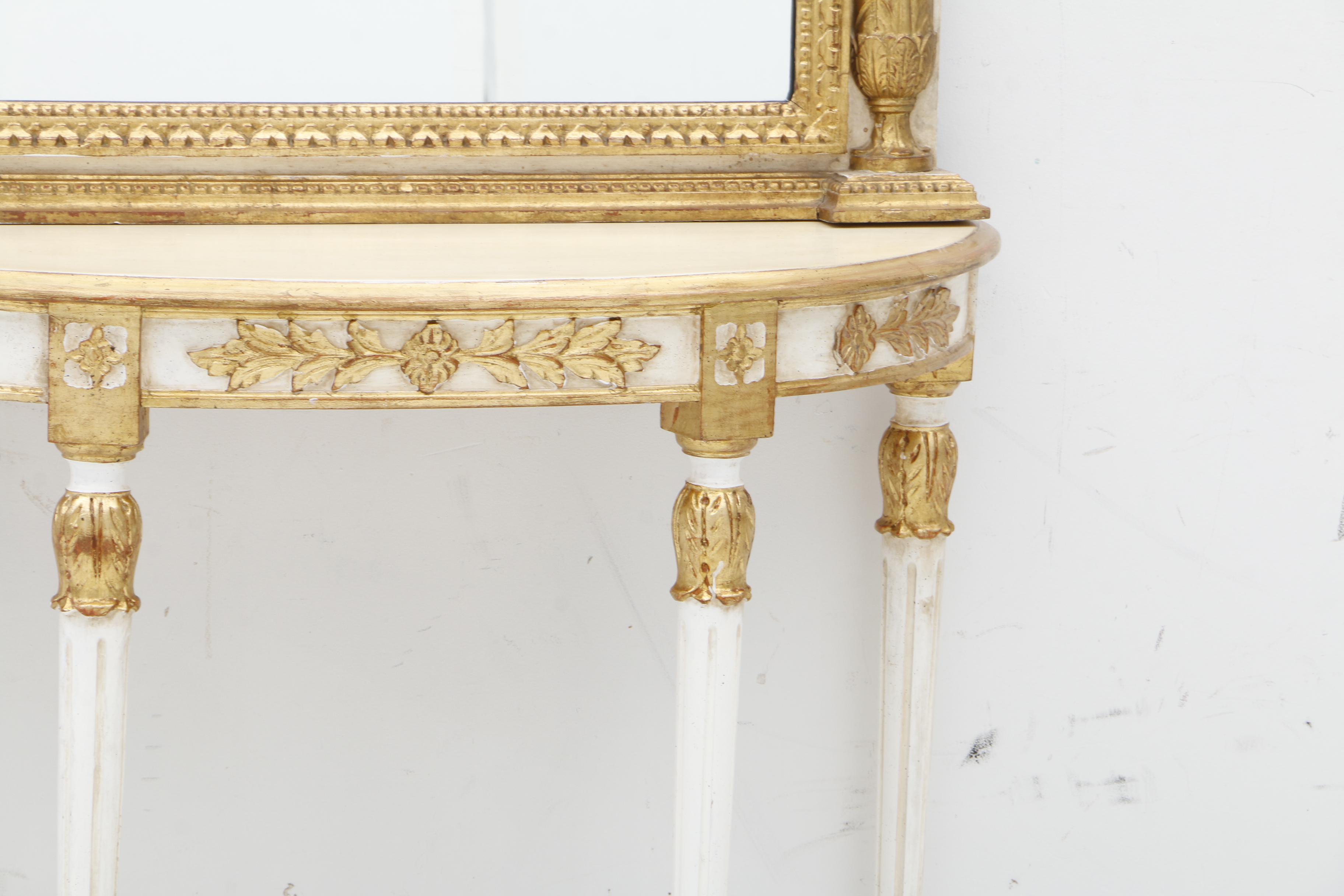 Contemporary Louis XVI Style Painted Compostion and Wood Mirror and Console