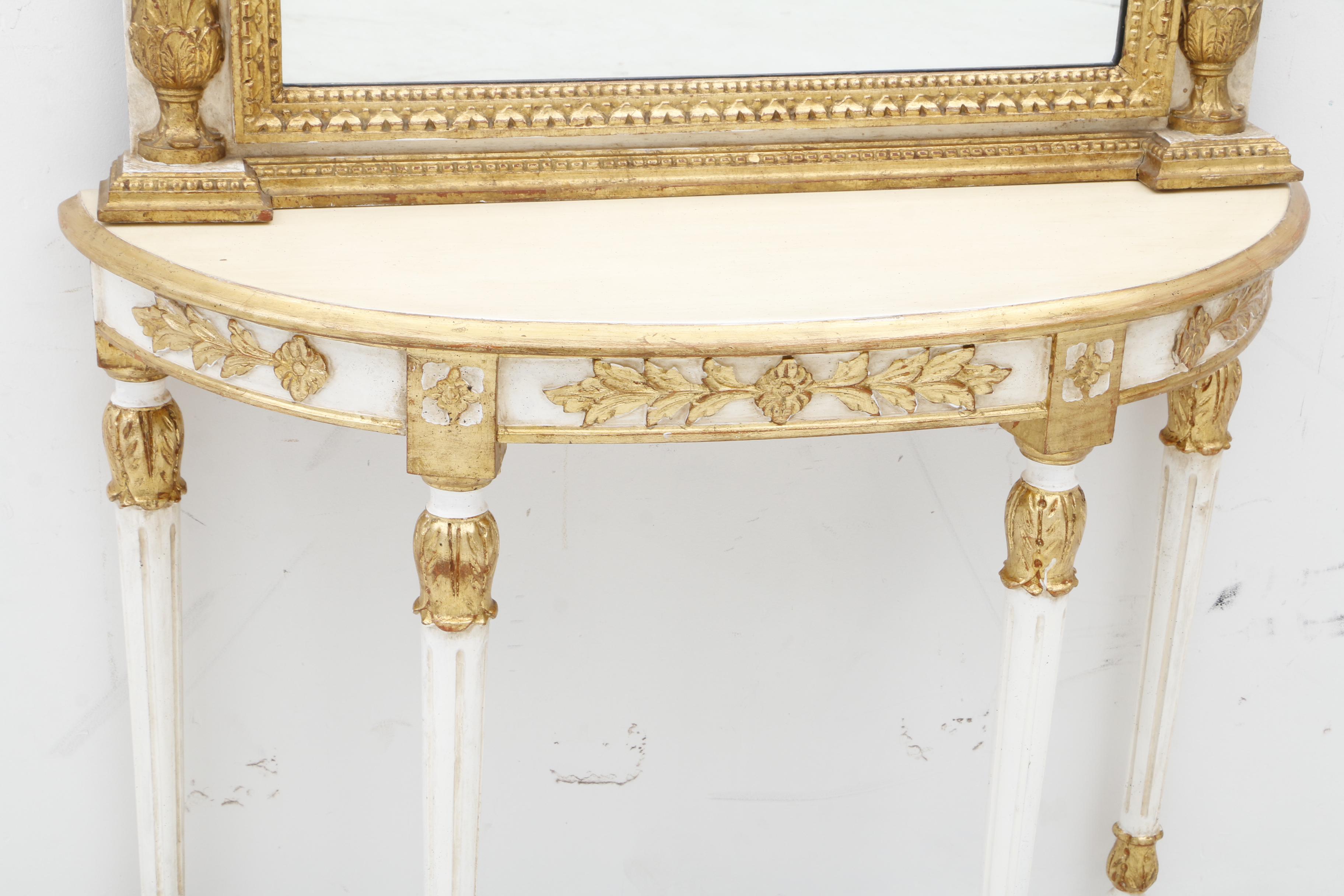 Contemporary Louis XVI Style Painted Compostion and Wood Mirror and Console