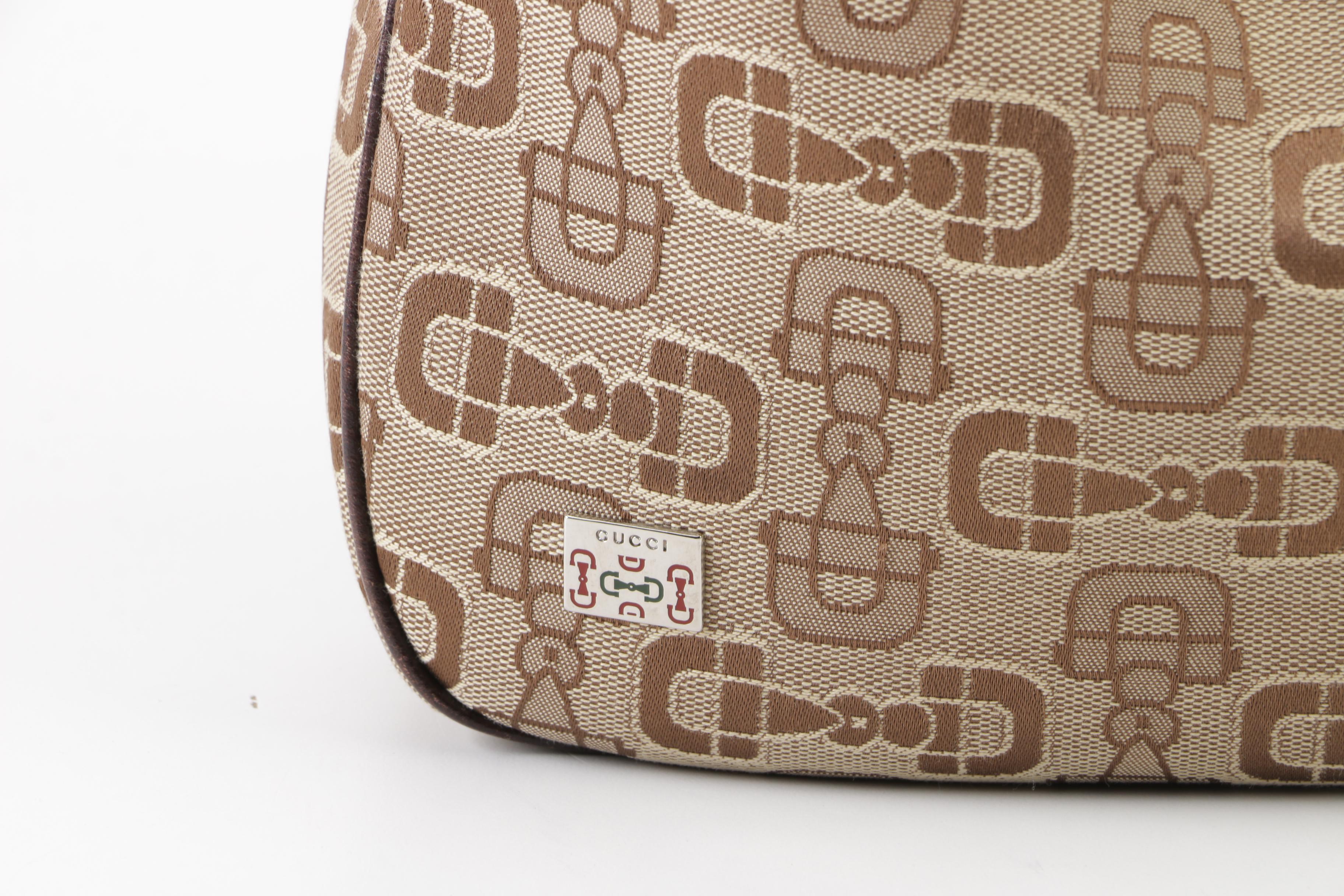 Gucci Horsebit Monogram Canvas and Grained Leather Hobo Bag, Made in Italy