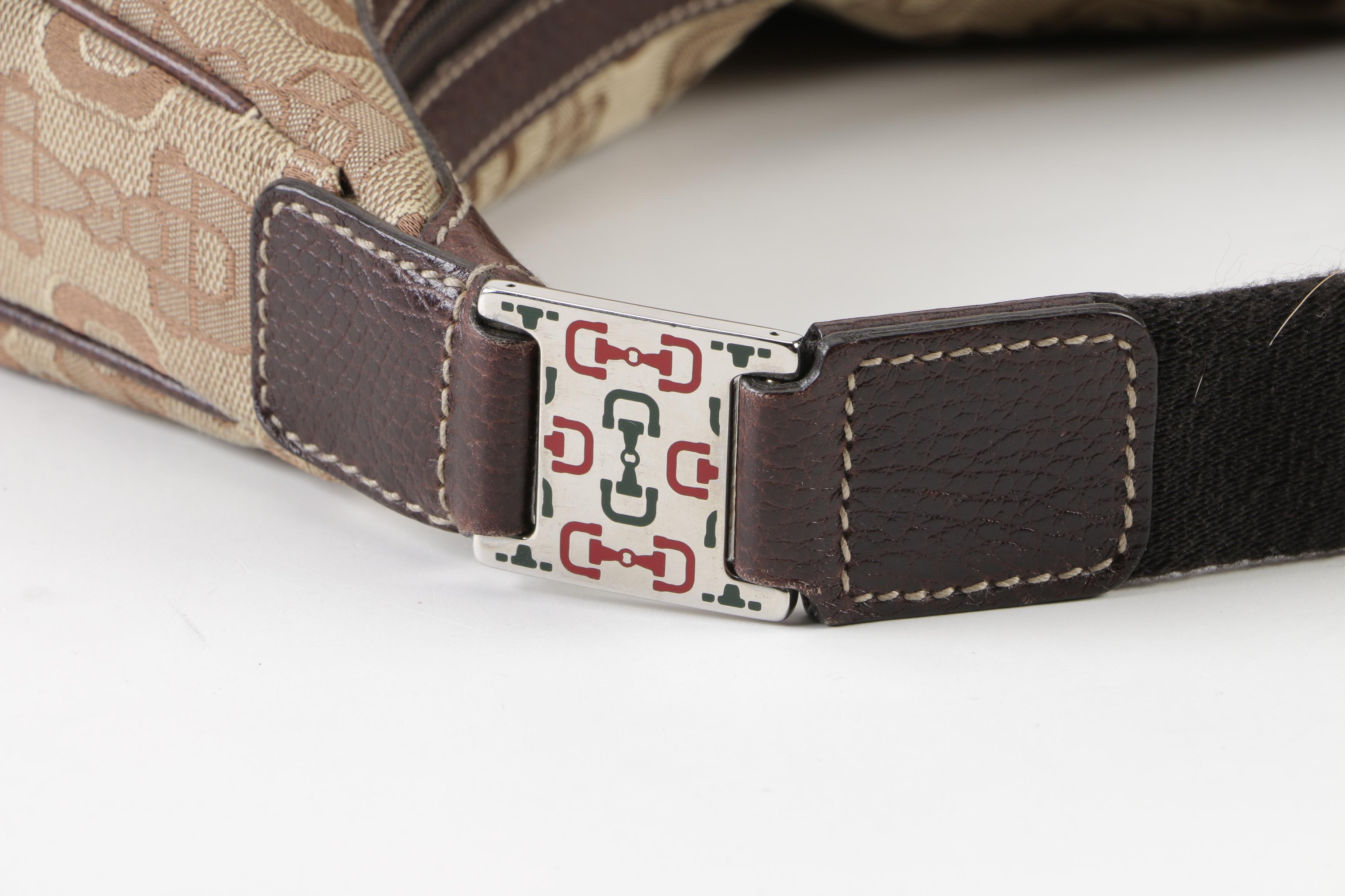 Gucci Horsebit Monogram Canvas and Grained Leather Hobo Bag, Made in Italy