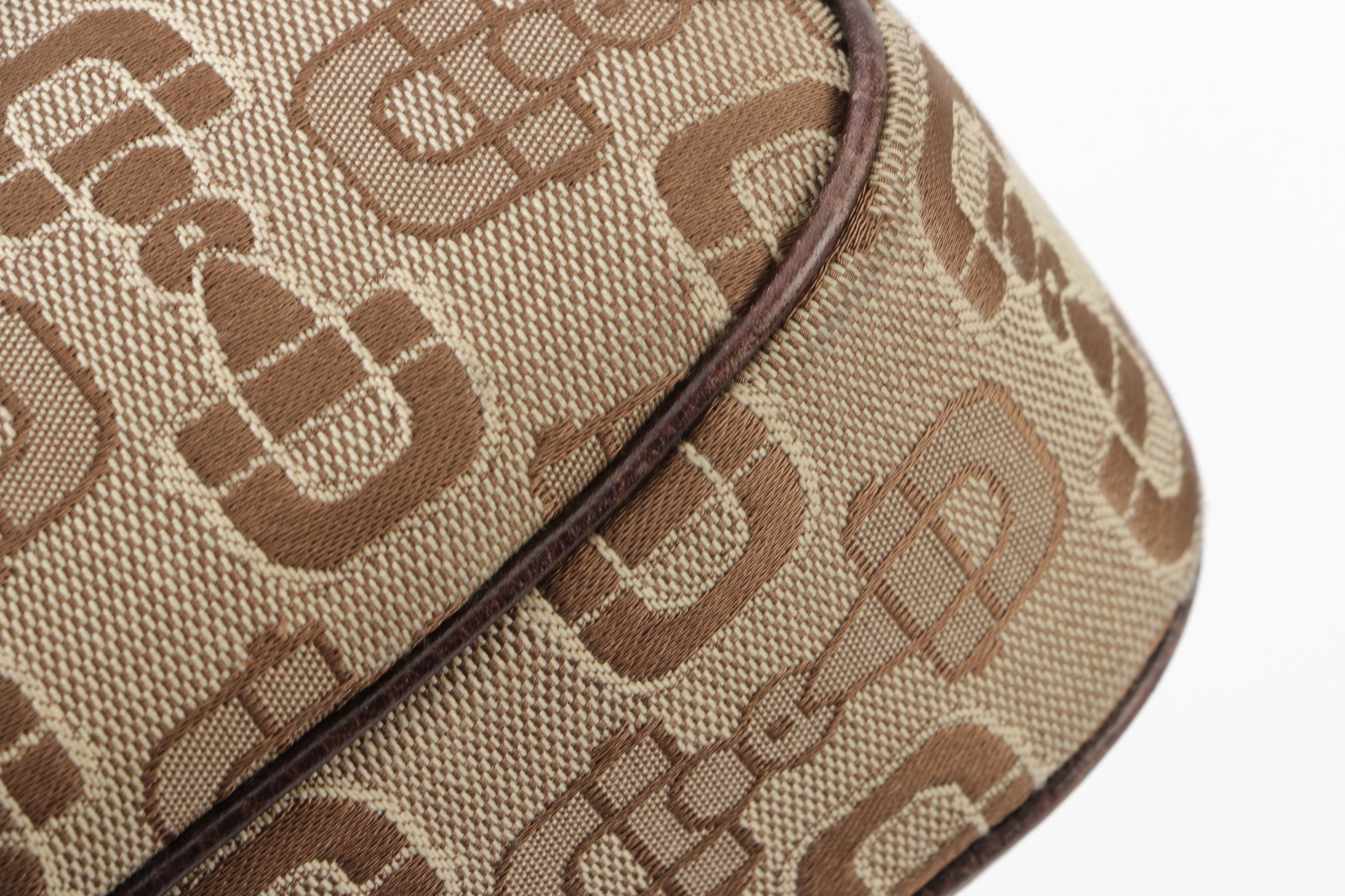 Gucci Horsebit Monogram Canvas and Grained Leather Hobo Bag, Made in Italy