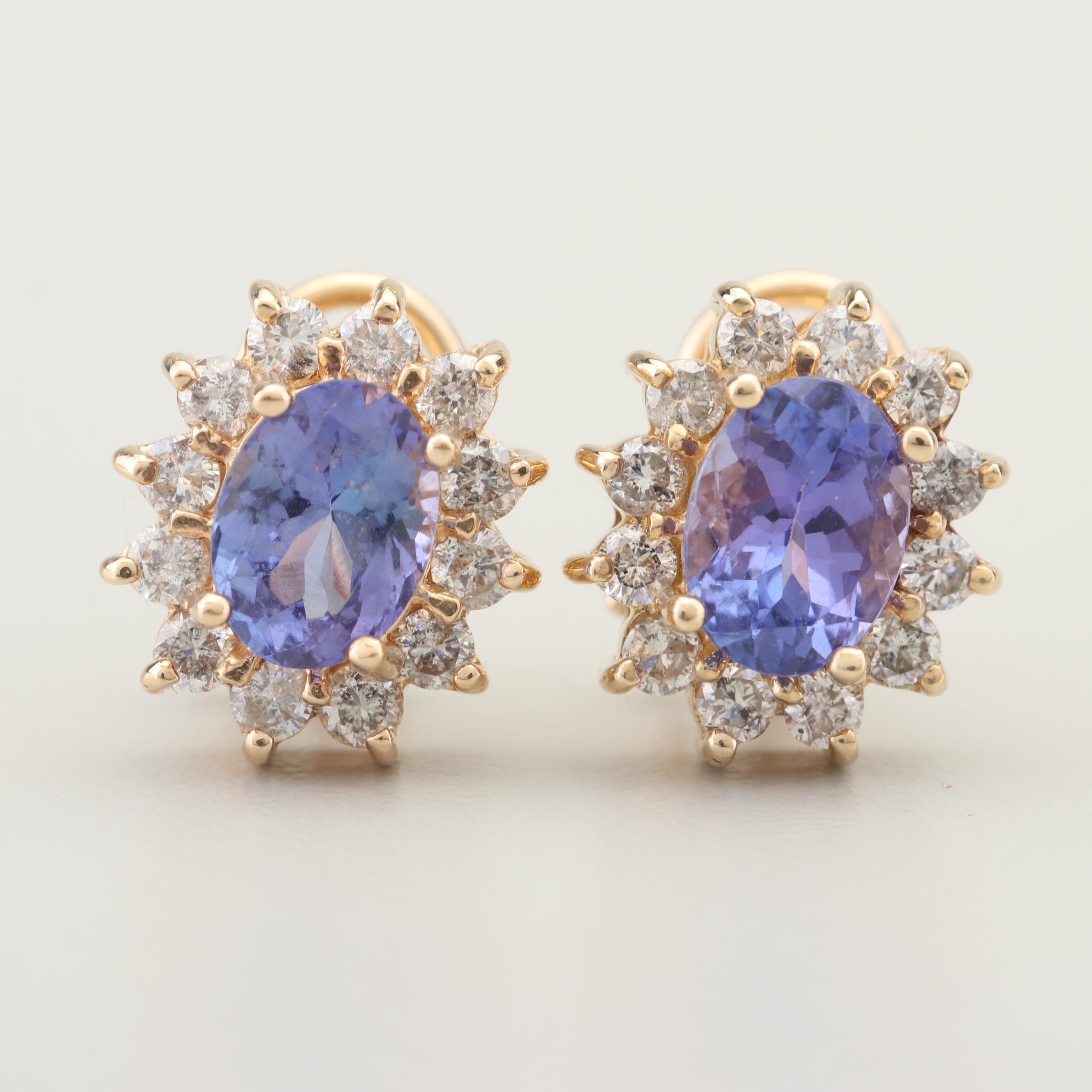 14K Yellow Gold 2.10 CTW Tanzanite and Diamond Earrings