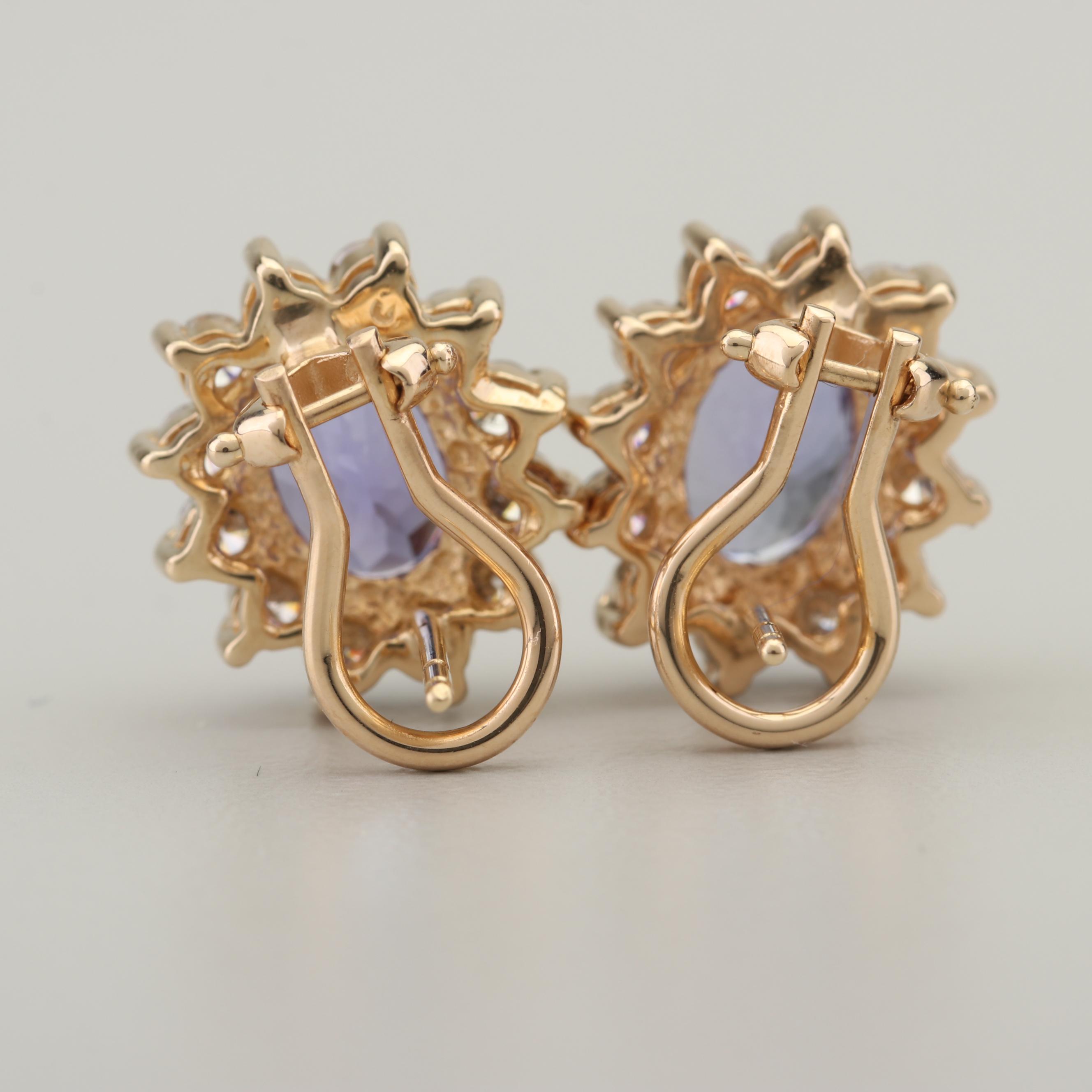 14K Yellow Gold 2.10 CTW Tanzanite and Diamond Earrings