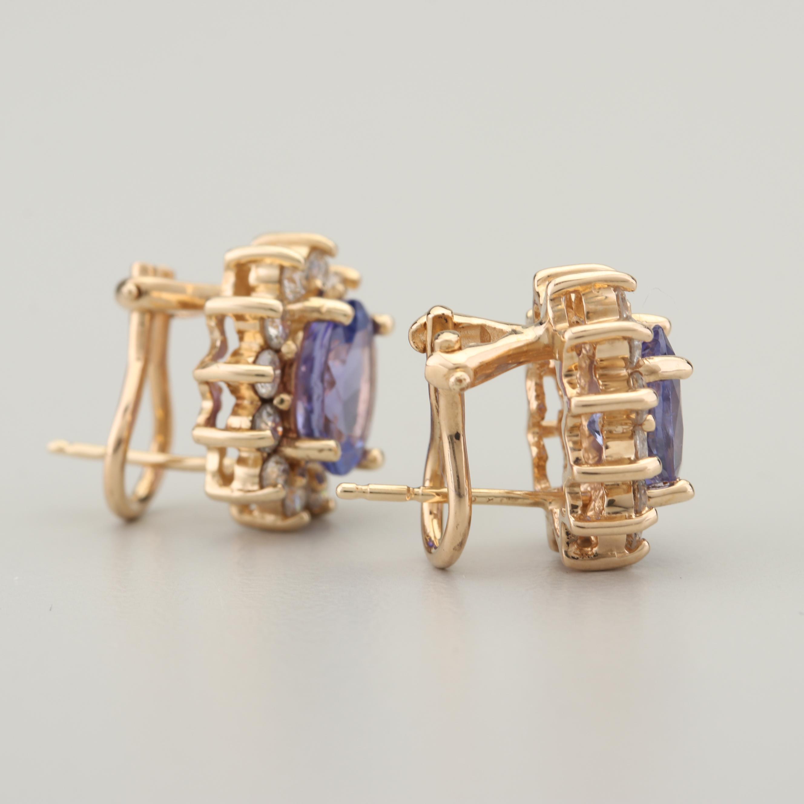 14K Yellow Gold 2.10 CTW Tanzanite and Diamond Earrings