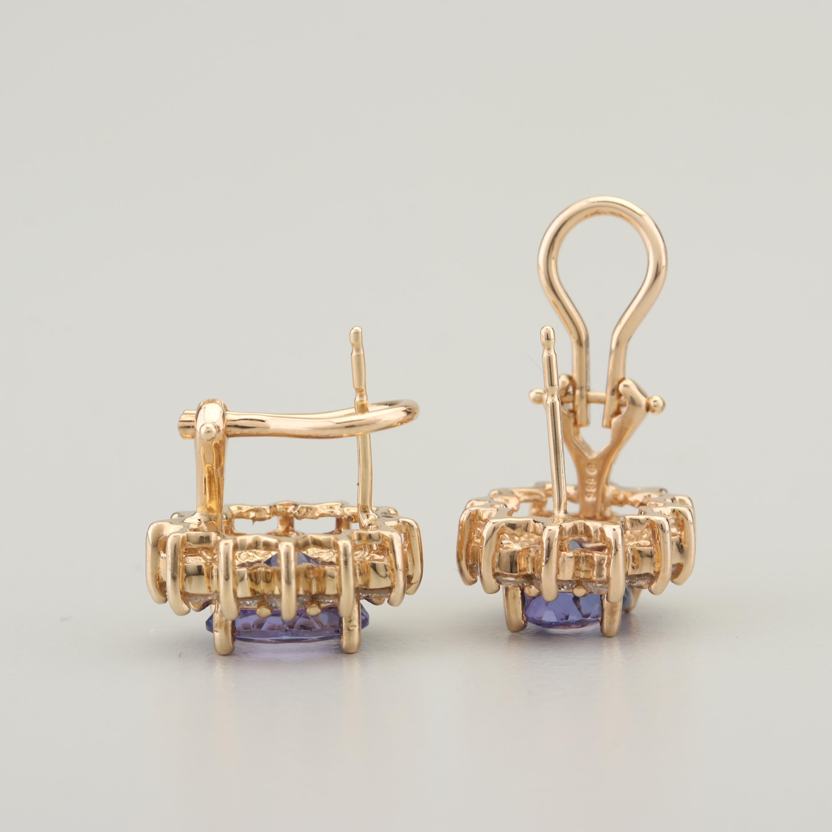 14K Yellow Gold 2.10 CTW Tanzanite and Diamond Earrings