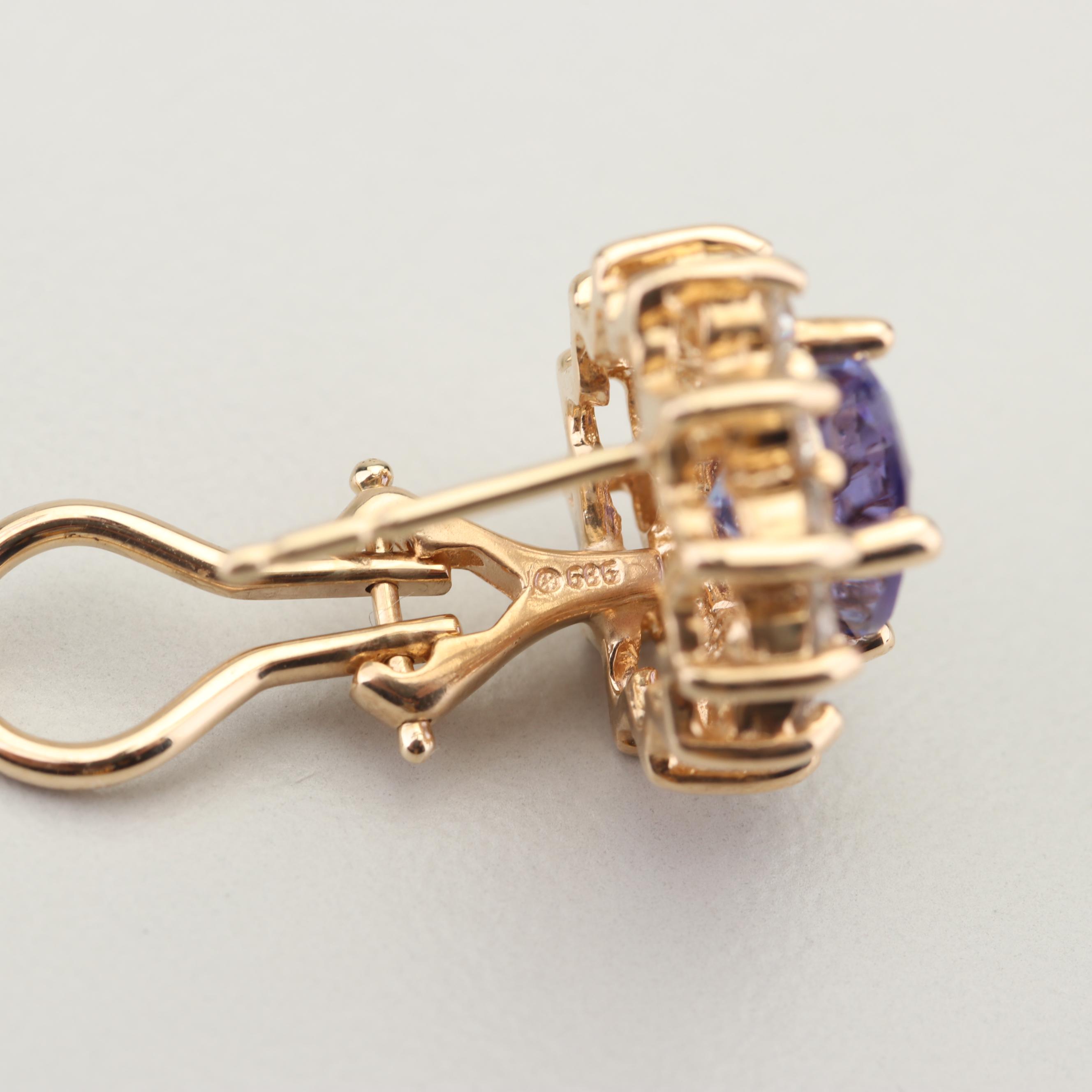 14K Yellow Gold 2.10 CTW Tanzanite and Diamond Earrings