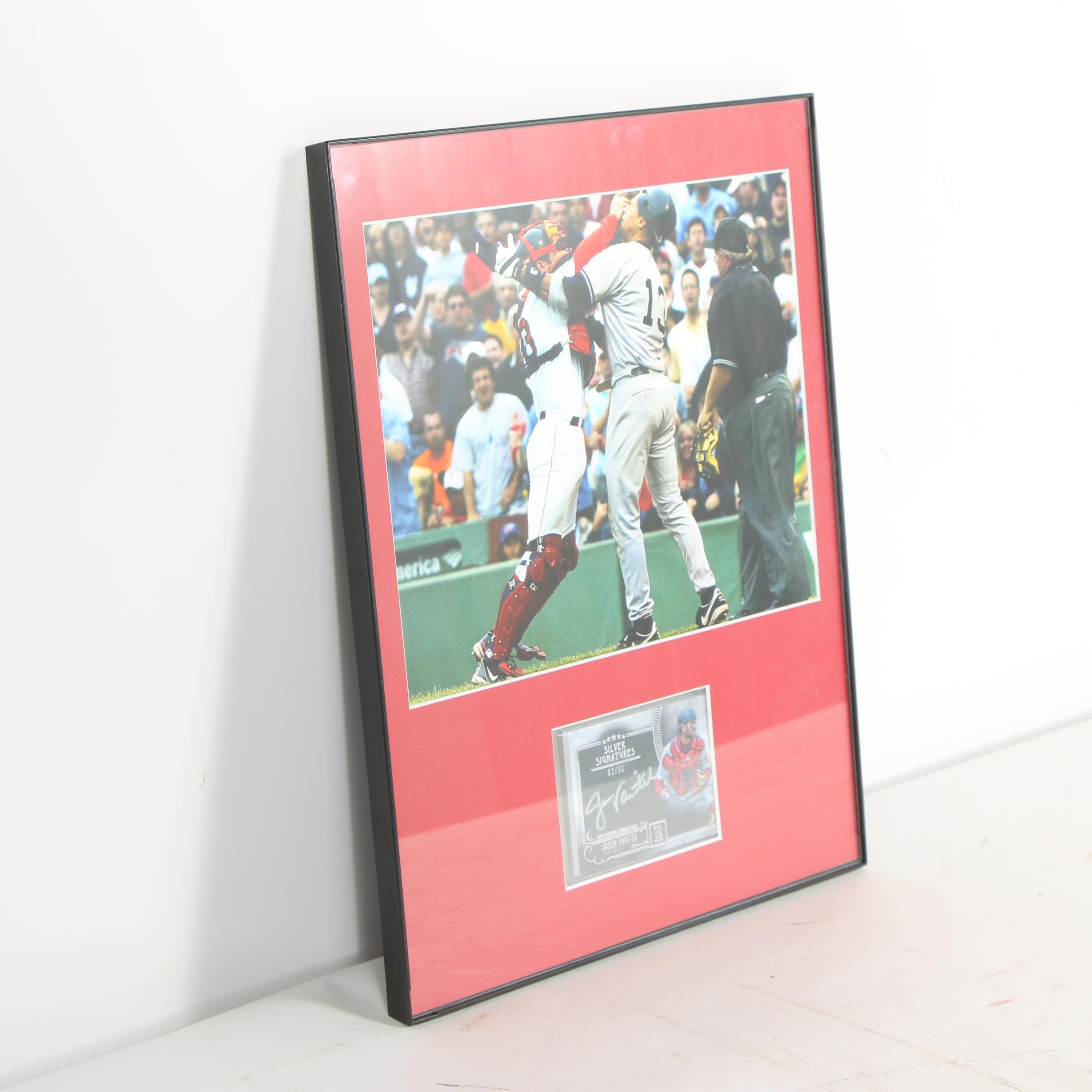 Jason Varitek Autographed Topps Baseball Card with Photo in Display