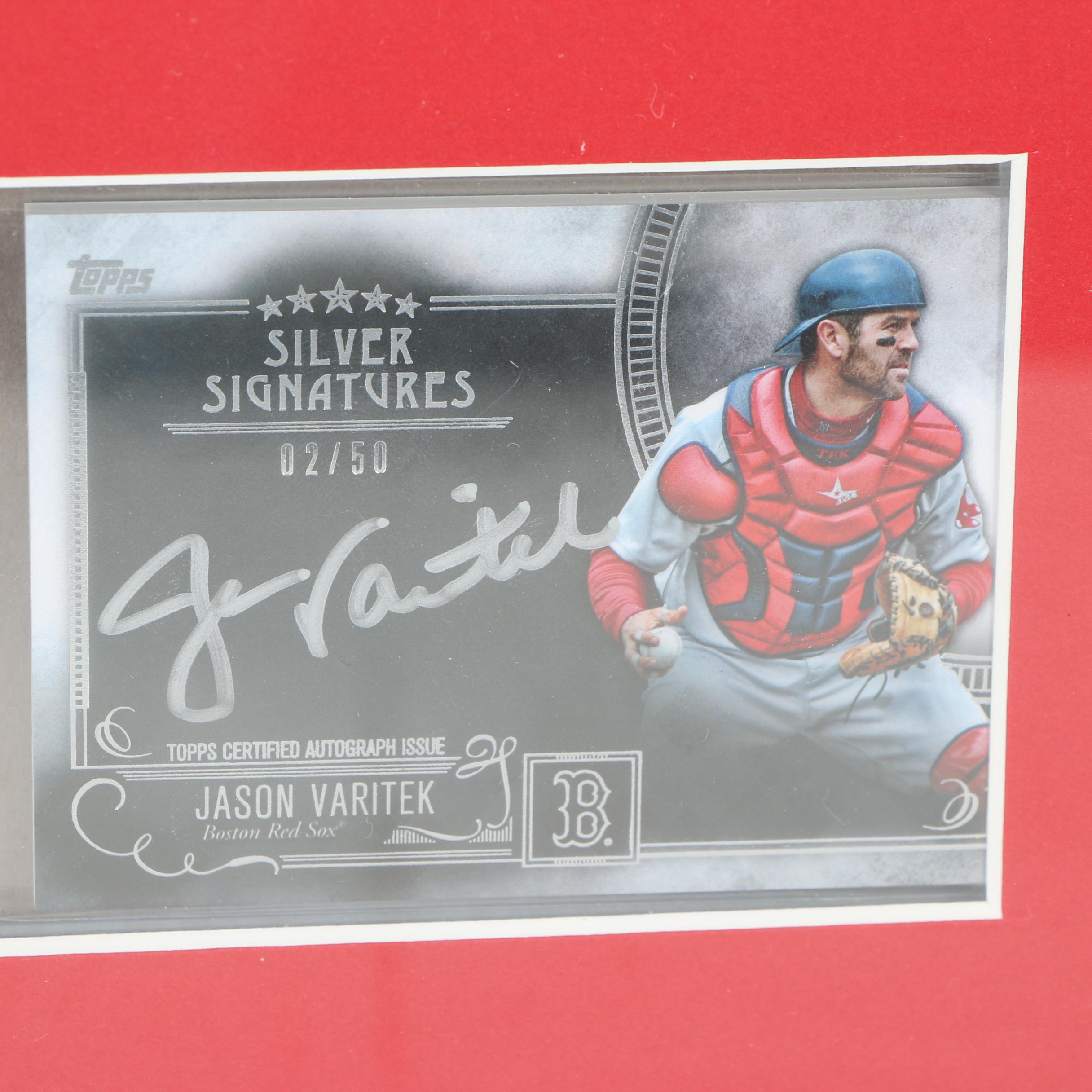 Jason Varitek Autographed Topps Baseball Card with Photo in Display