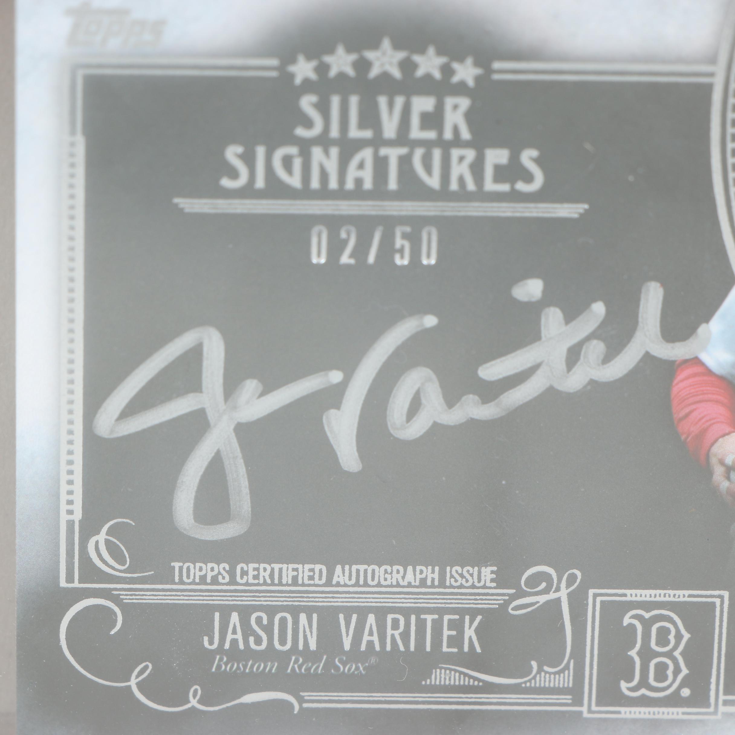 Jason Varitek Autographed Topps Baseball Card with Photo in Display