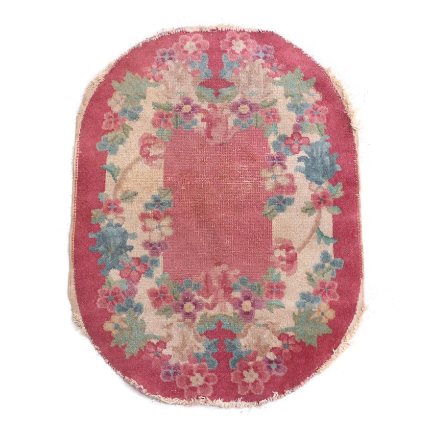Hand-Knotted Indo-Persian Oval Wool Rug