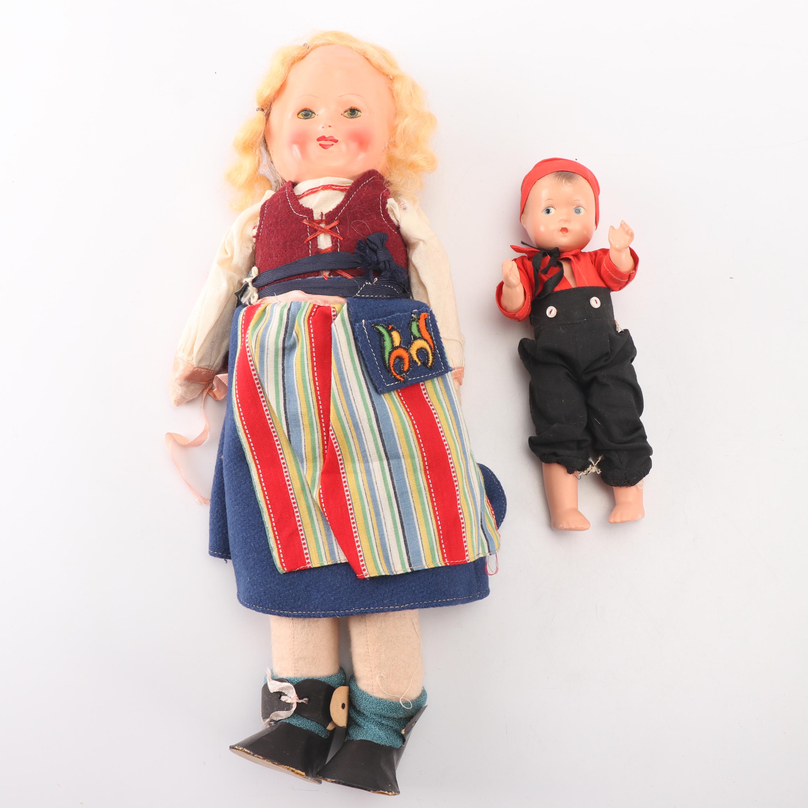 Swedish Papier-Mache and Porcelain Dolls, Mid-20th Century