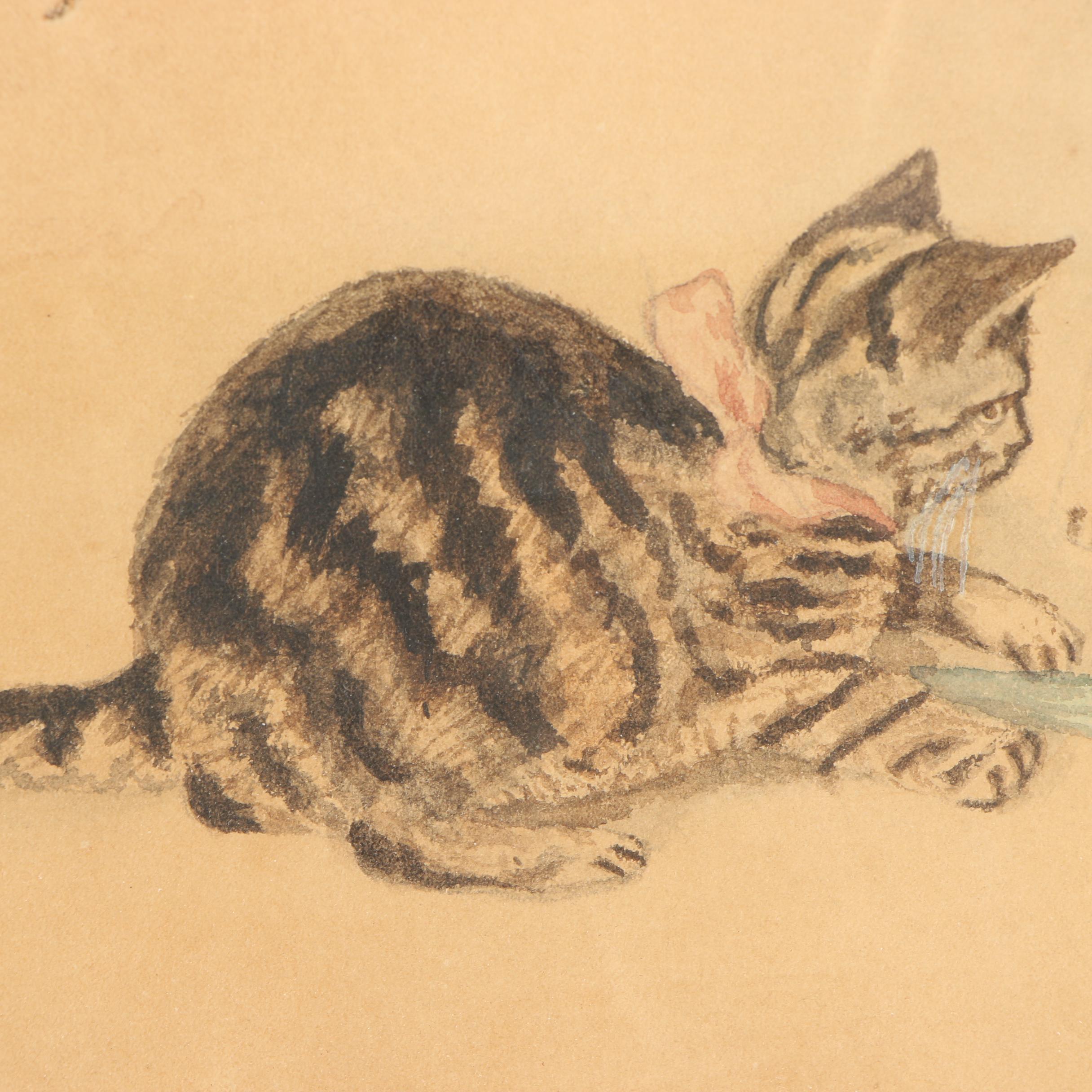 1897 Albumen Photograph and Pastel Drawing of Cats