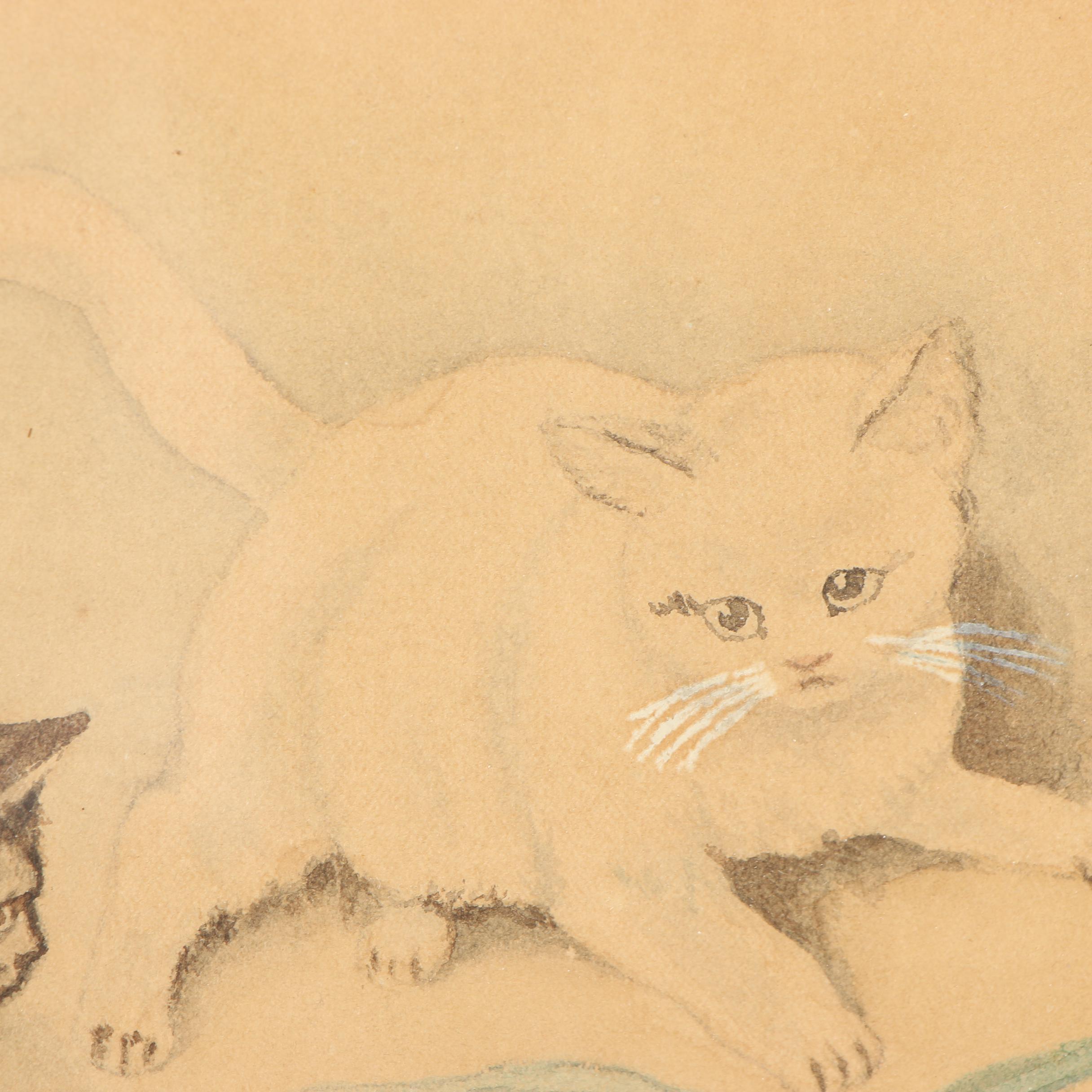 1897 Albumen Photograph and Pastel Drawing of Cats